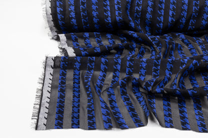 Houndstooth Striped Flocking Devore - Blue / Black