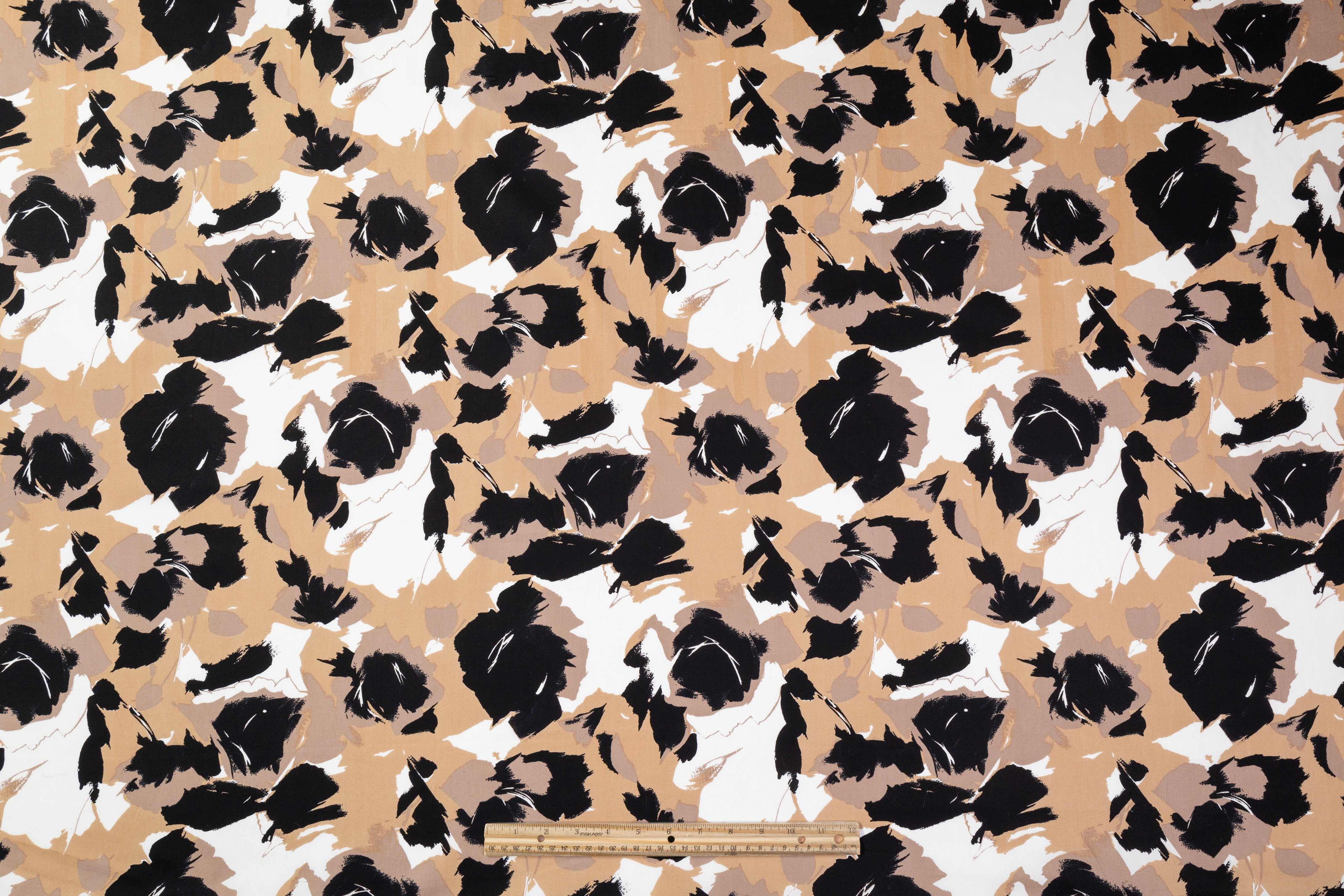 Floral Printed Italian Cotton - Beige / Black / White