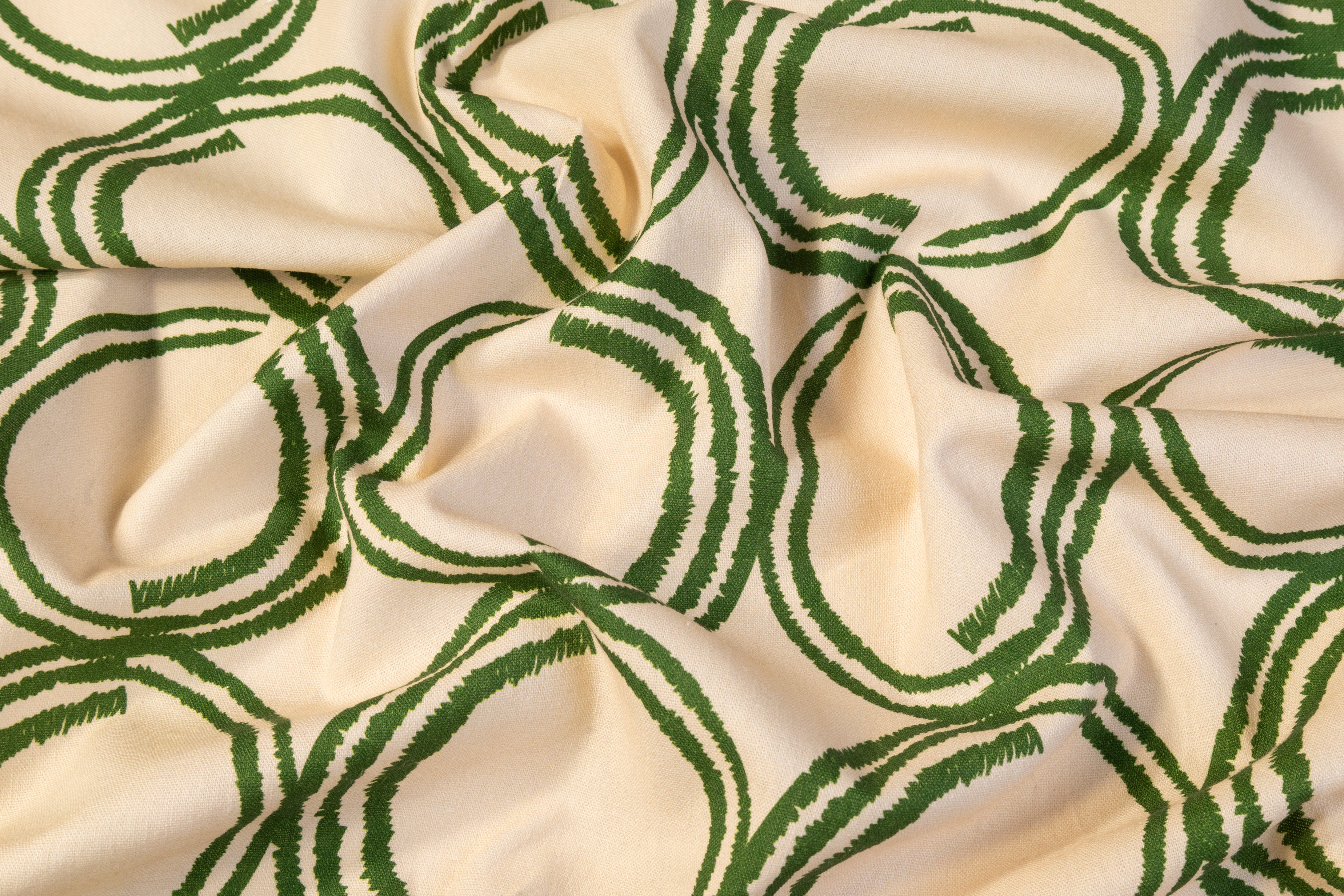 Geometric Printed Italian Linen Viscose Blend - Beige / Green