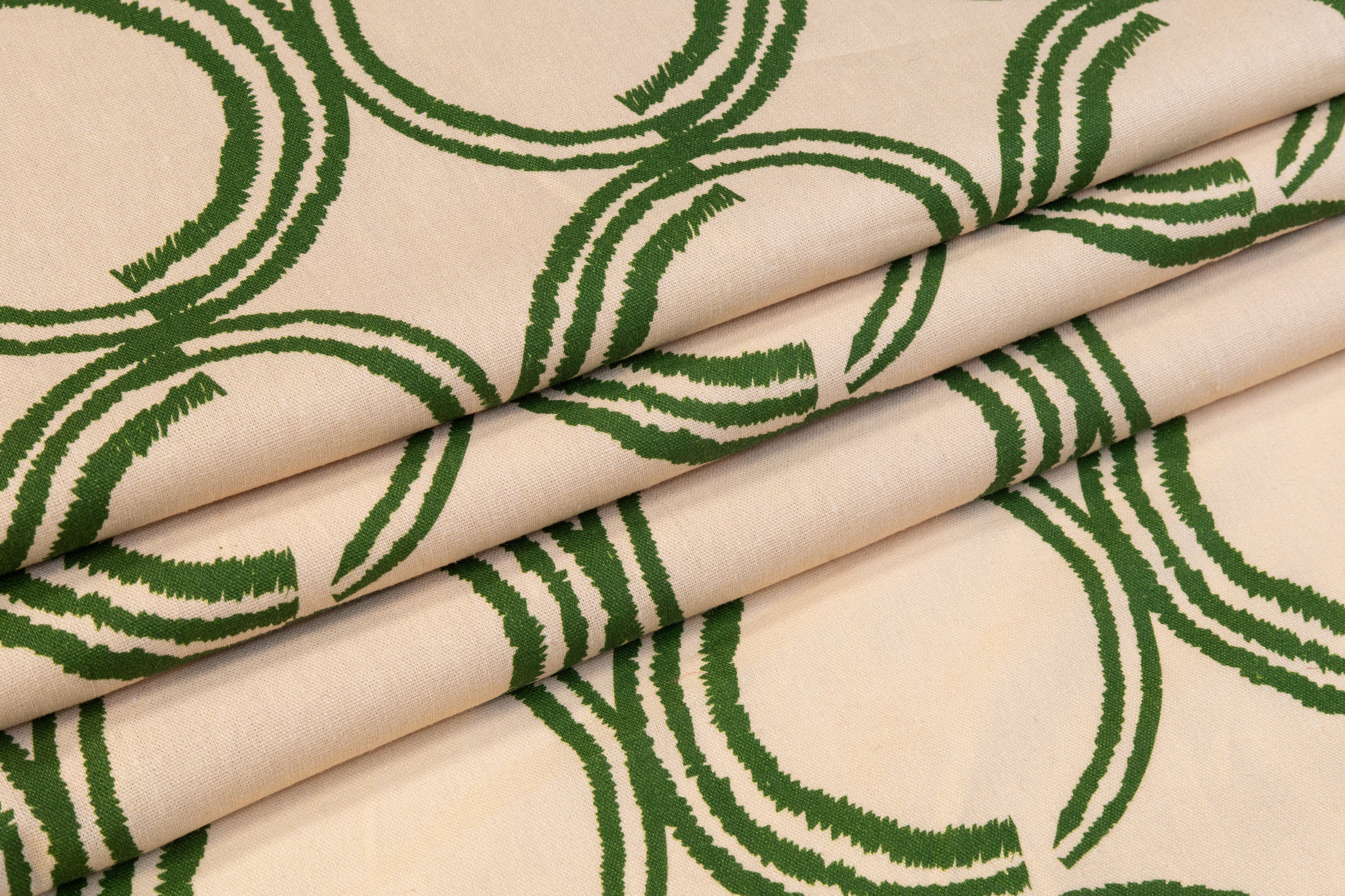 Geometric Printed Italian Linen Viscose Blend - Beige / Green