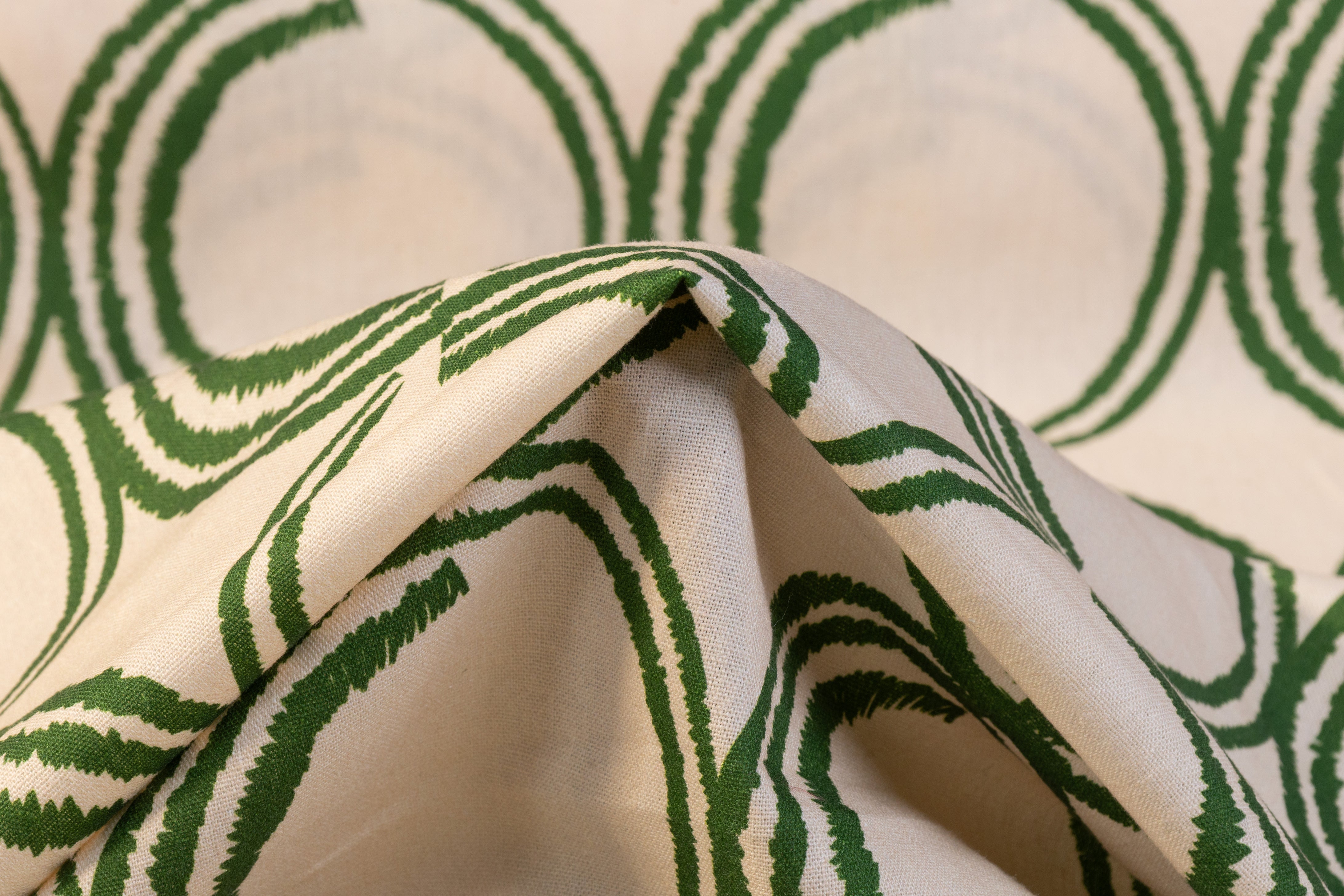 Geometric Printed Italian Linen Viscose Blend - Beige / Green