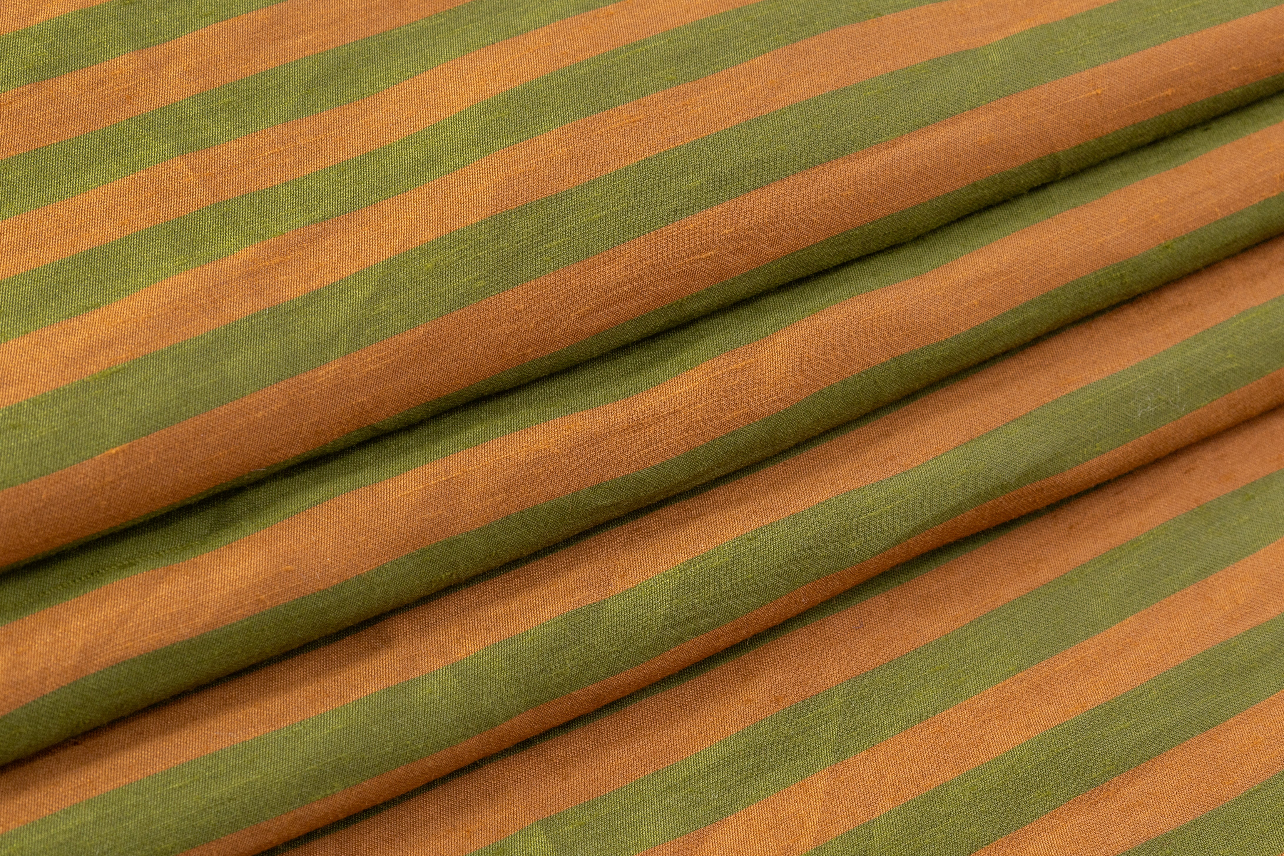 Striped Italian Viscose Linen Blend - Green / Brown