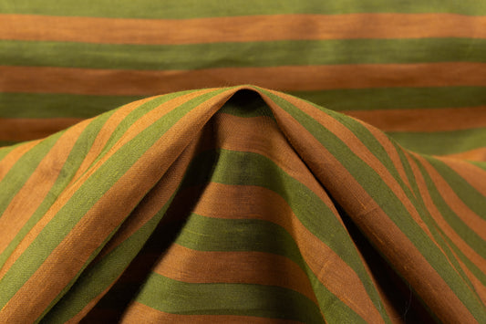 Striped Italian Viscose Linen Blend - Green / Brown