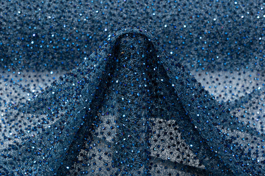 Handmade Crystal Beaded Lace - Blue