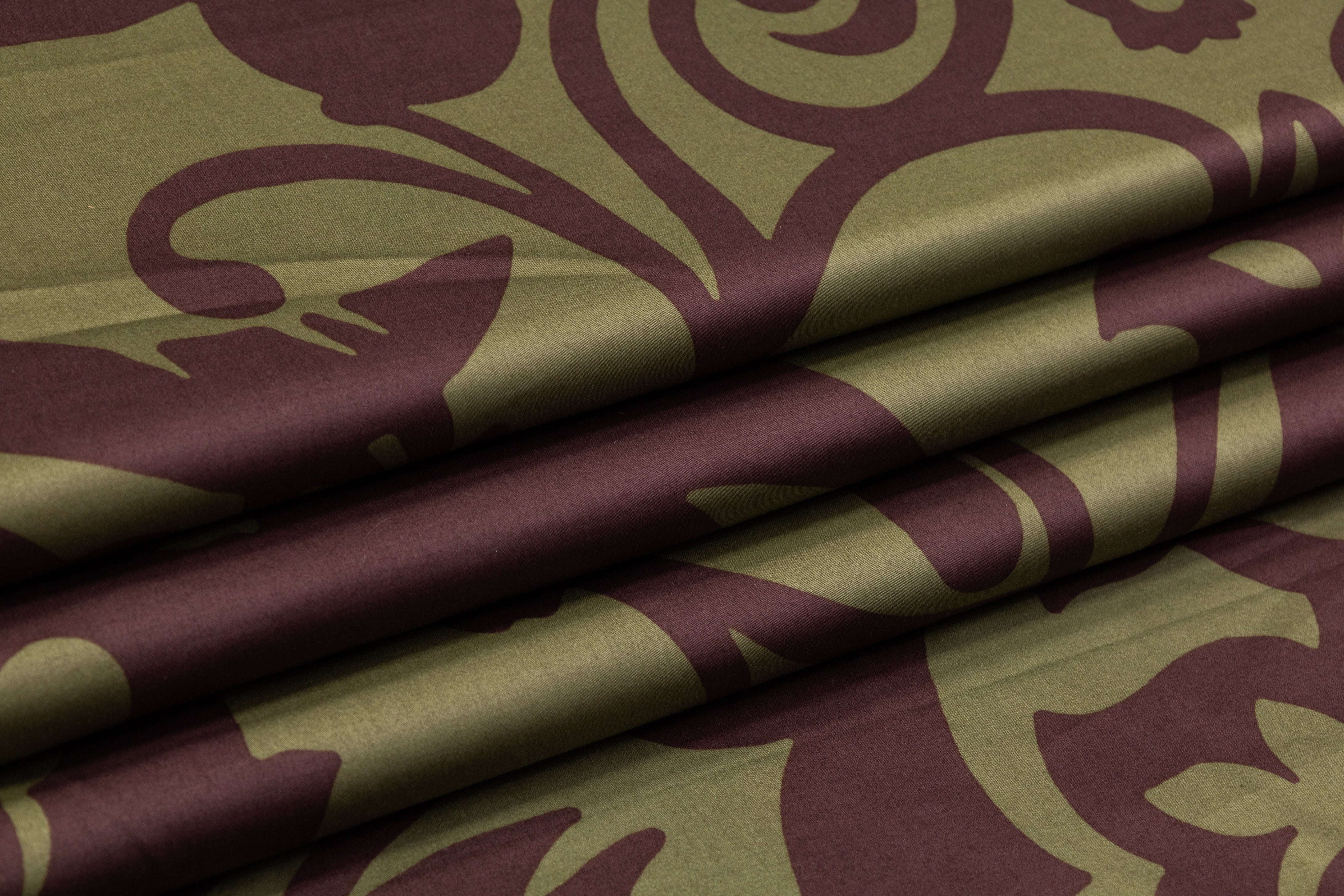Printed Italian Cotton Sateen - Olive / Brown