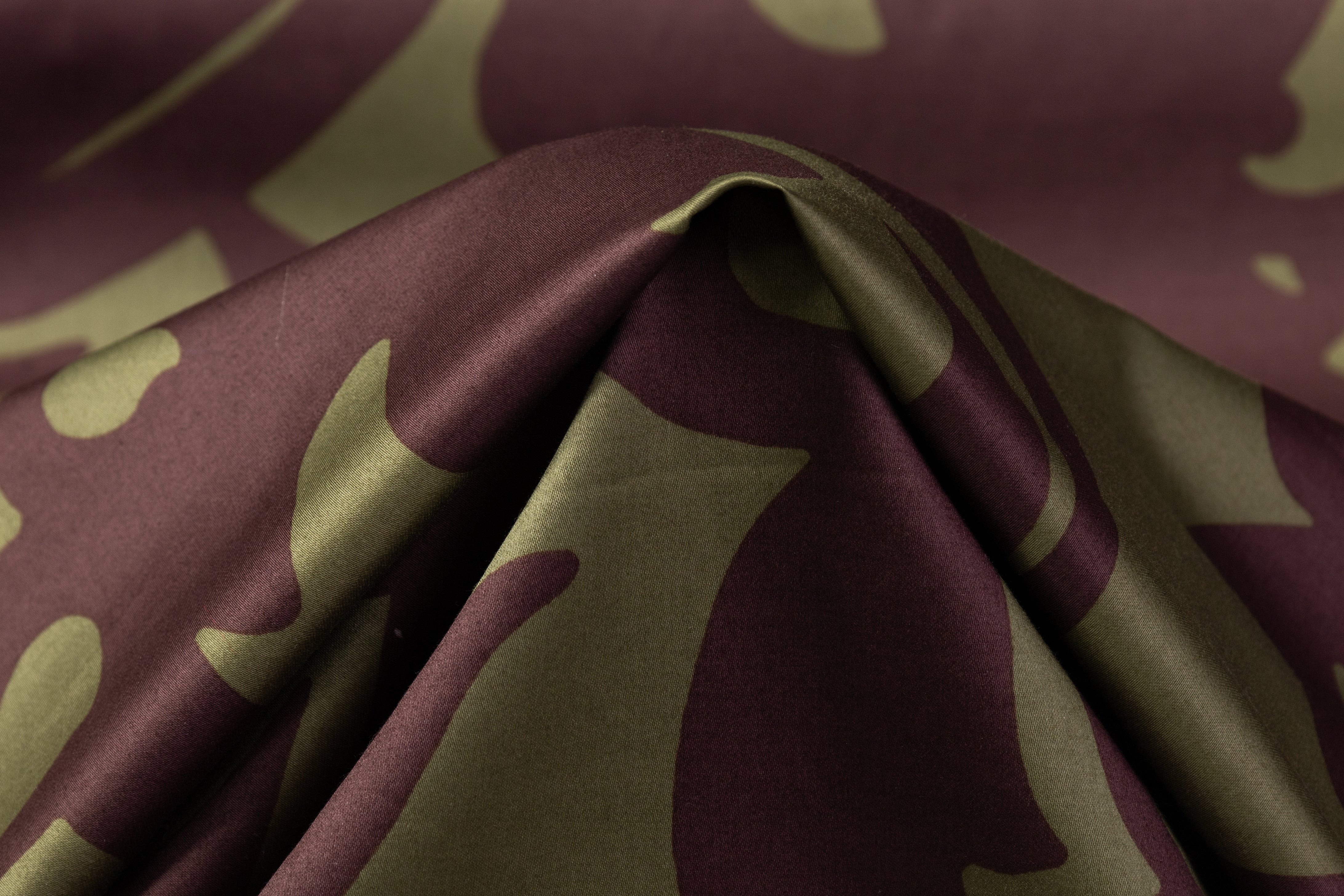 Printed Italian Cotton Sateen - Olive / Brown