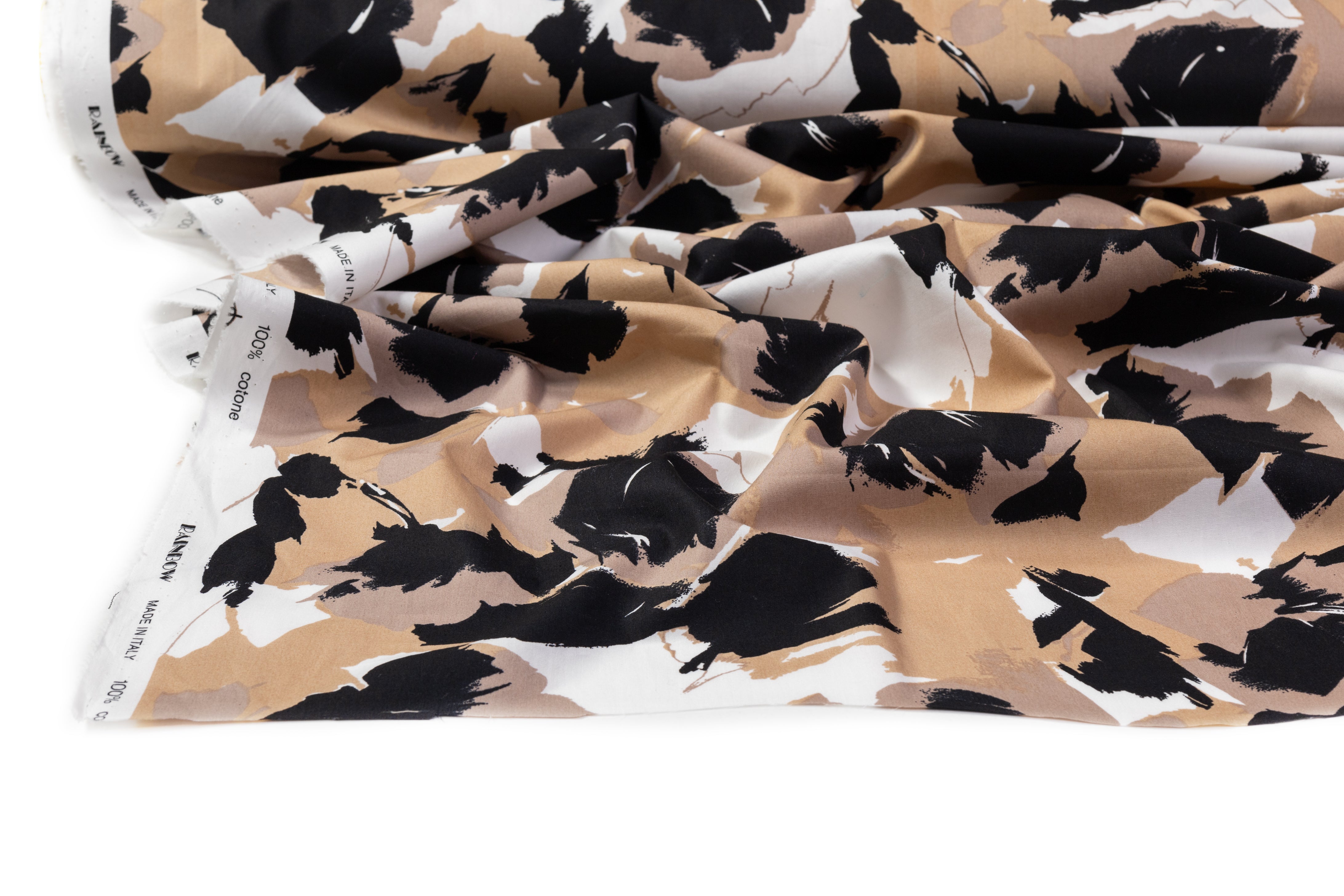 Floral Printed Italian Cotton - Beige / Black / White