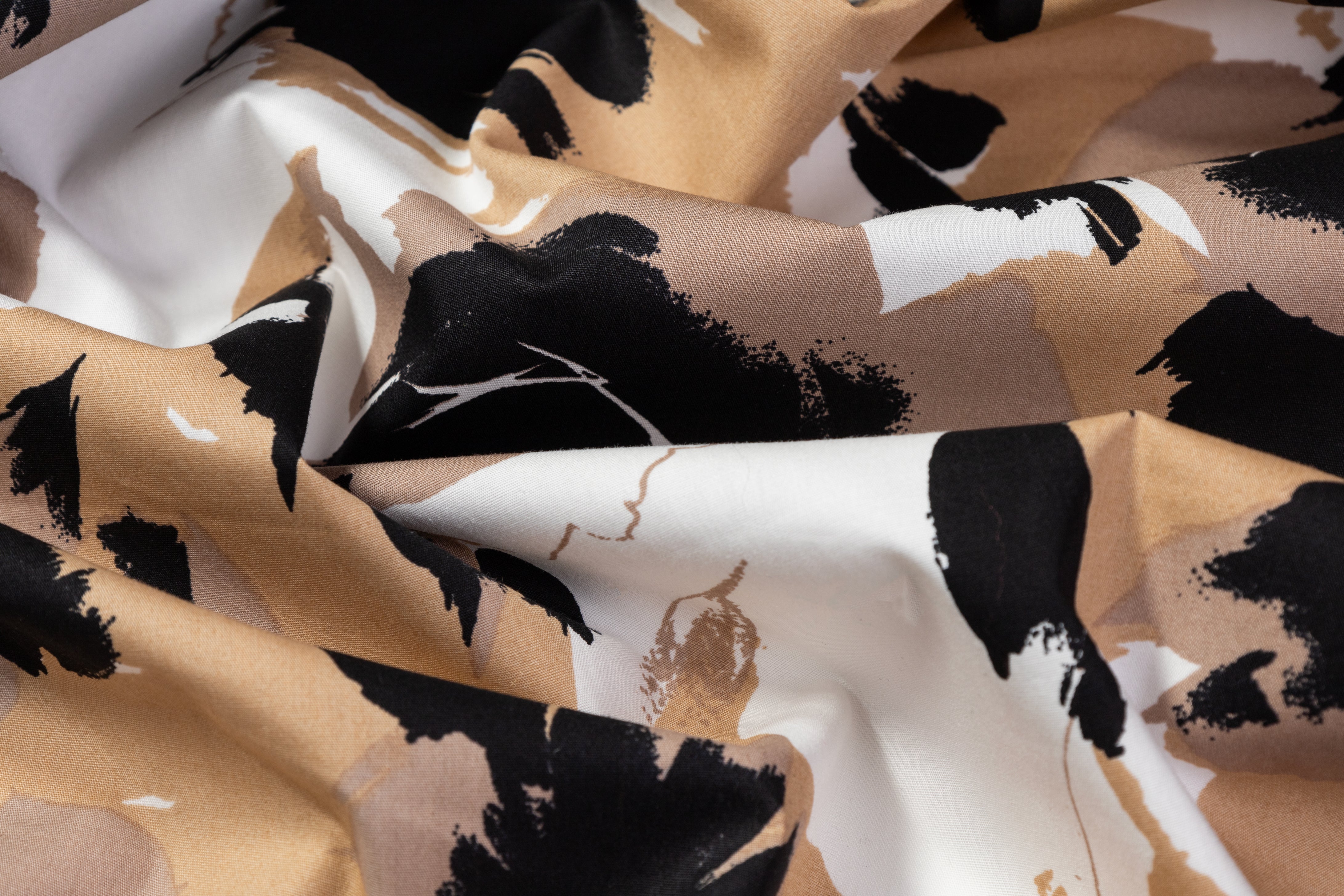 Floral Printed Italian Cotton - Beige / Black / White