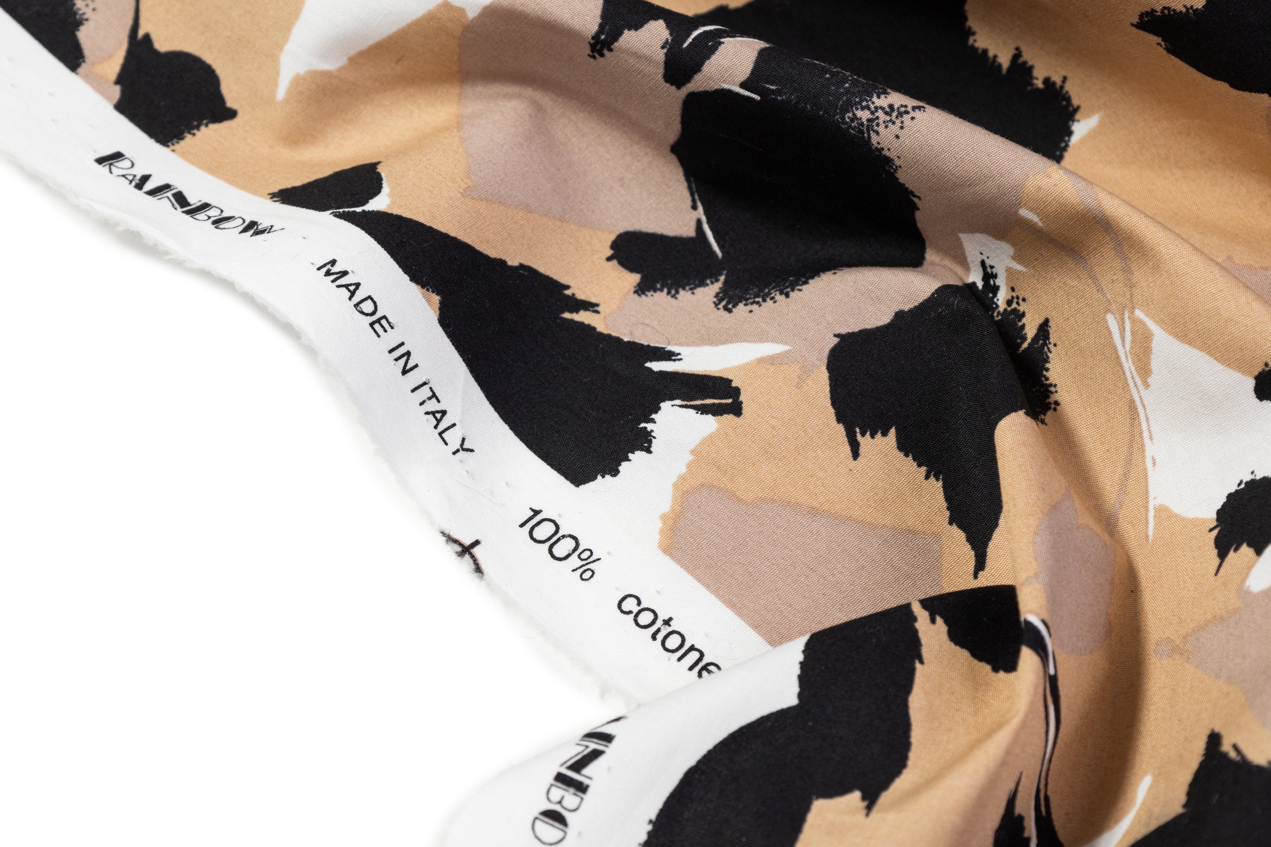 Floral Printed Italian Cotton - Beige / Black / White
