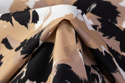 Floral Printed Italian Cotton - Beige / Black / White