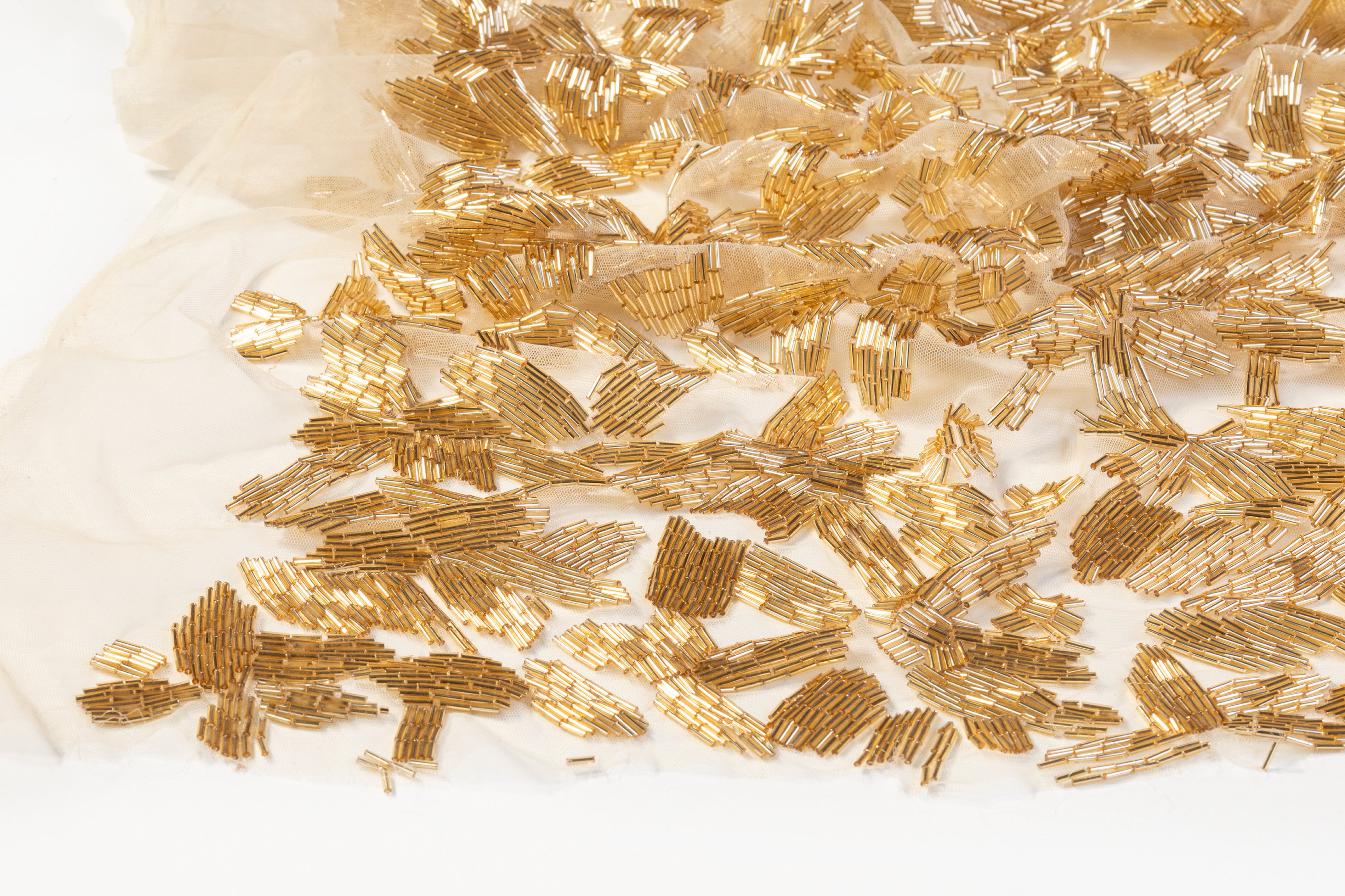 Hand Beaded Tulle - Gold