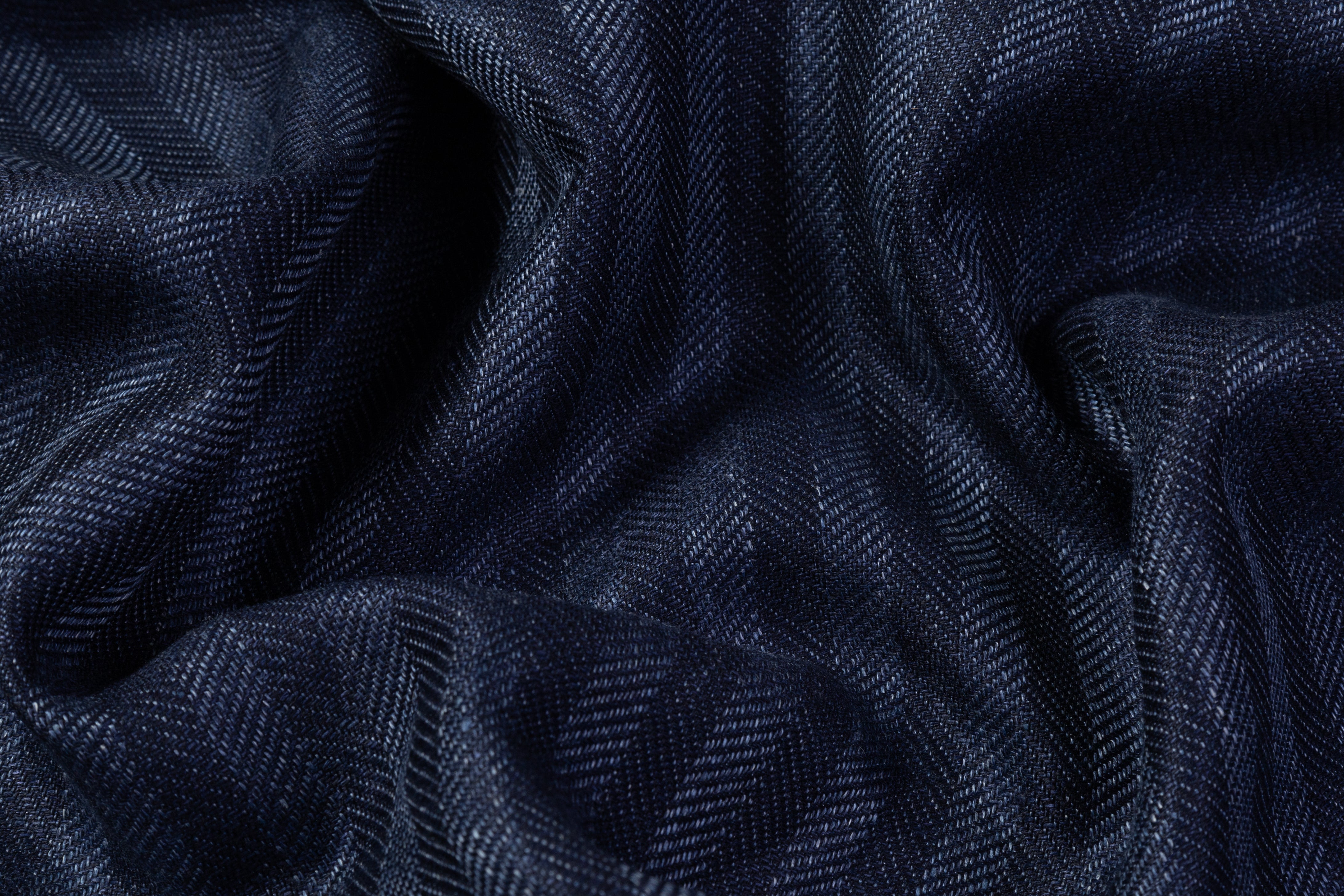 Ferla - Herringbone Italian Silk and Linen Suiting - Blue