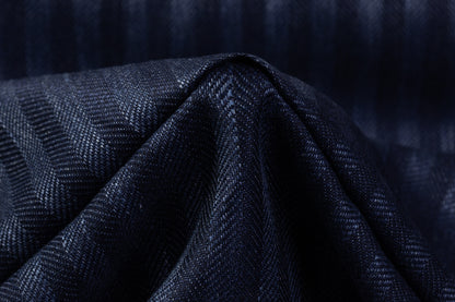 Ferla - Herringbone Italian Silk and Linen Suiting - Blue