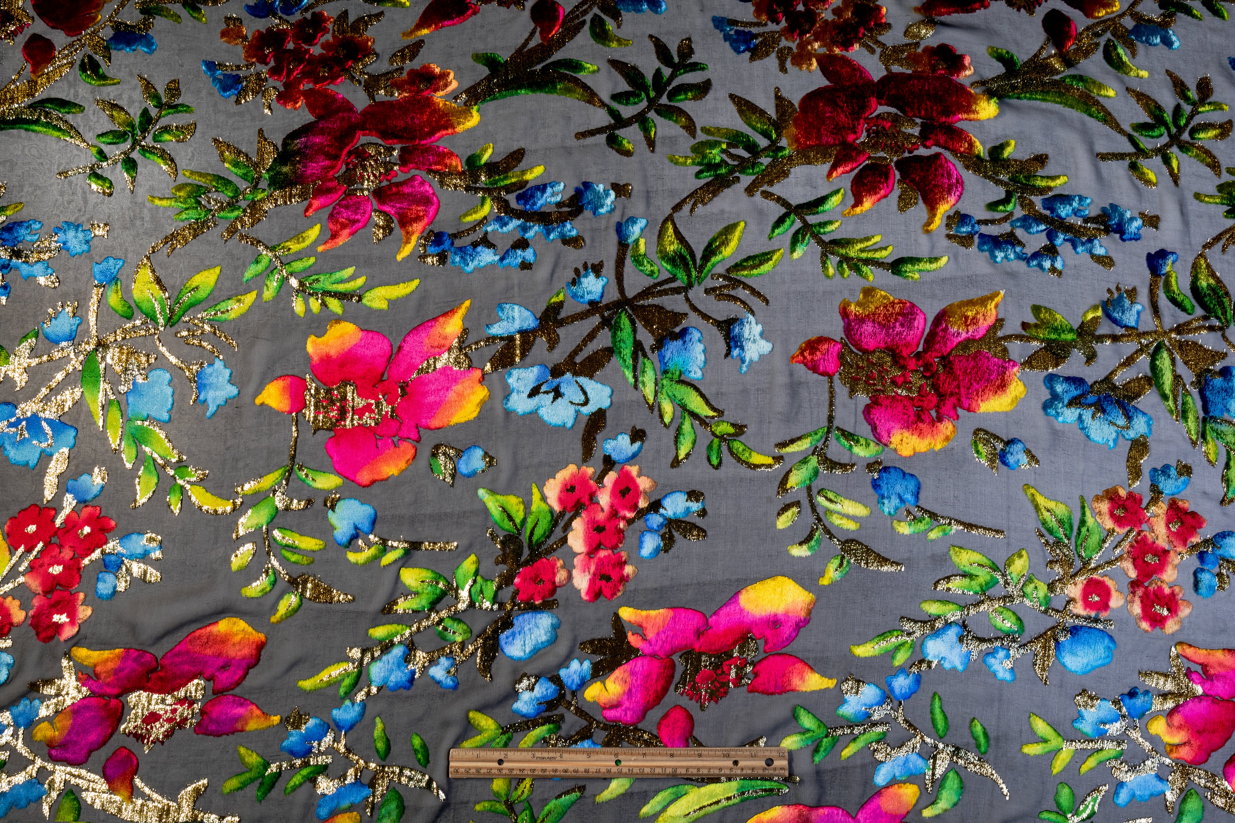 Hand-Finished Italian Silk Viscose Velvet Devoré - Black / Multicolor