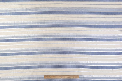 Checked Metallic Italian Brocade - Ivory / Silver / Blue