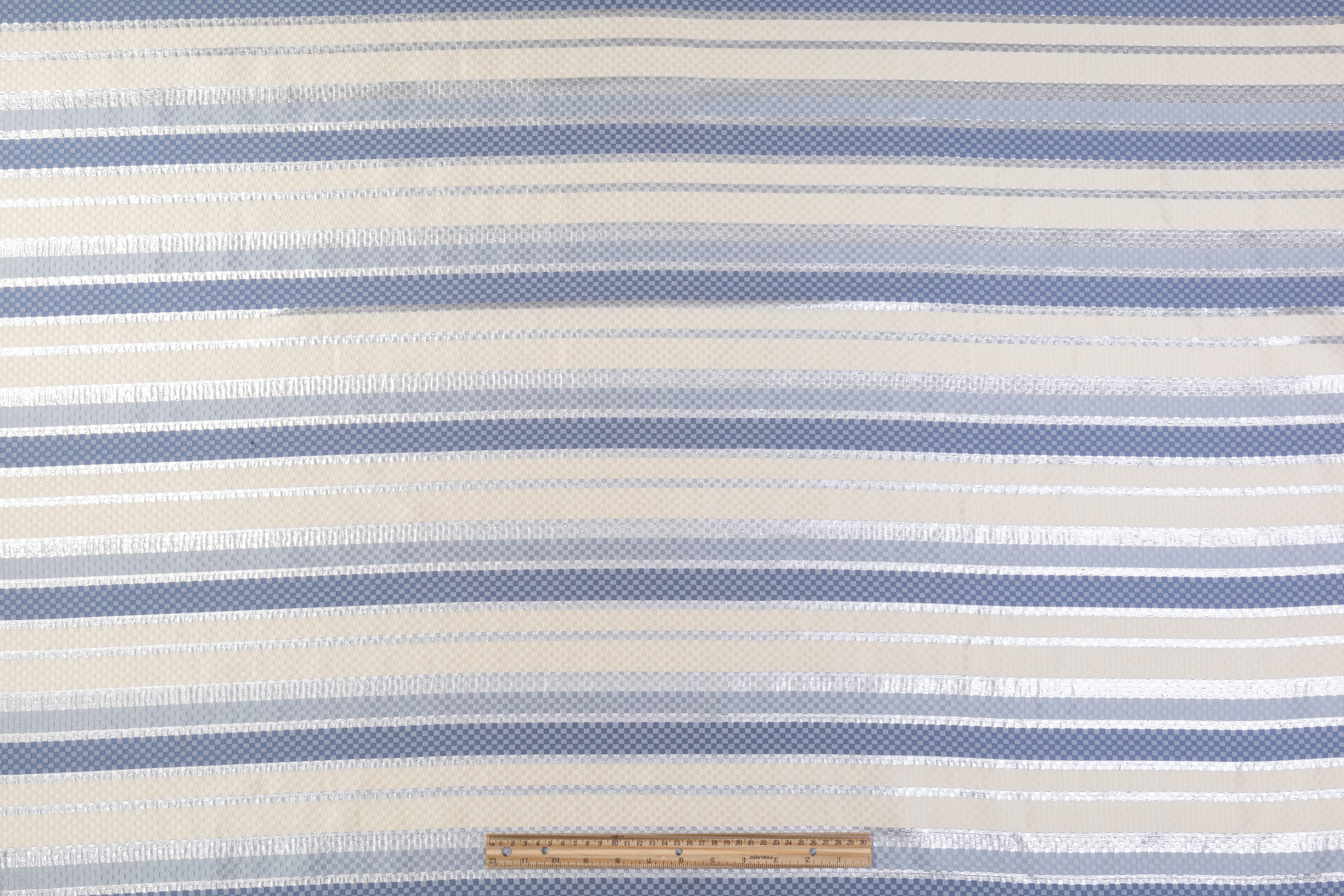 Checked Metallic Italian Brocade - Ivory / Silver / Blue