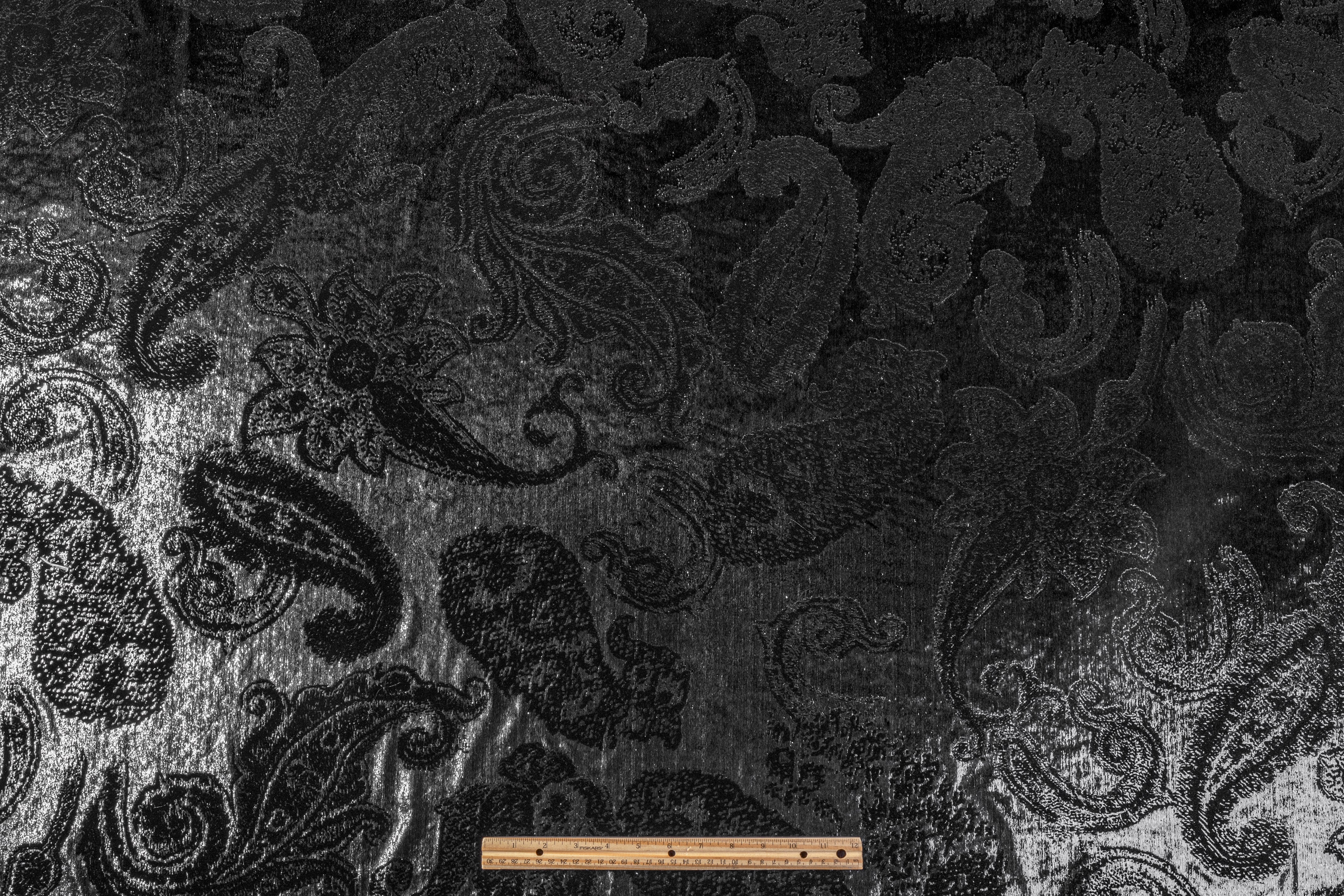 Paisley Flocked Metallic Italian Velvet - Black