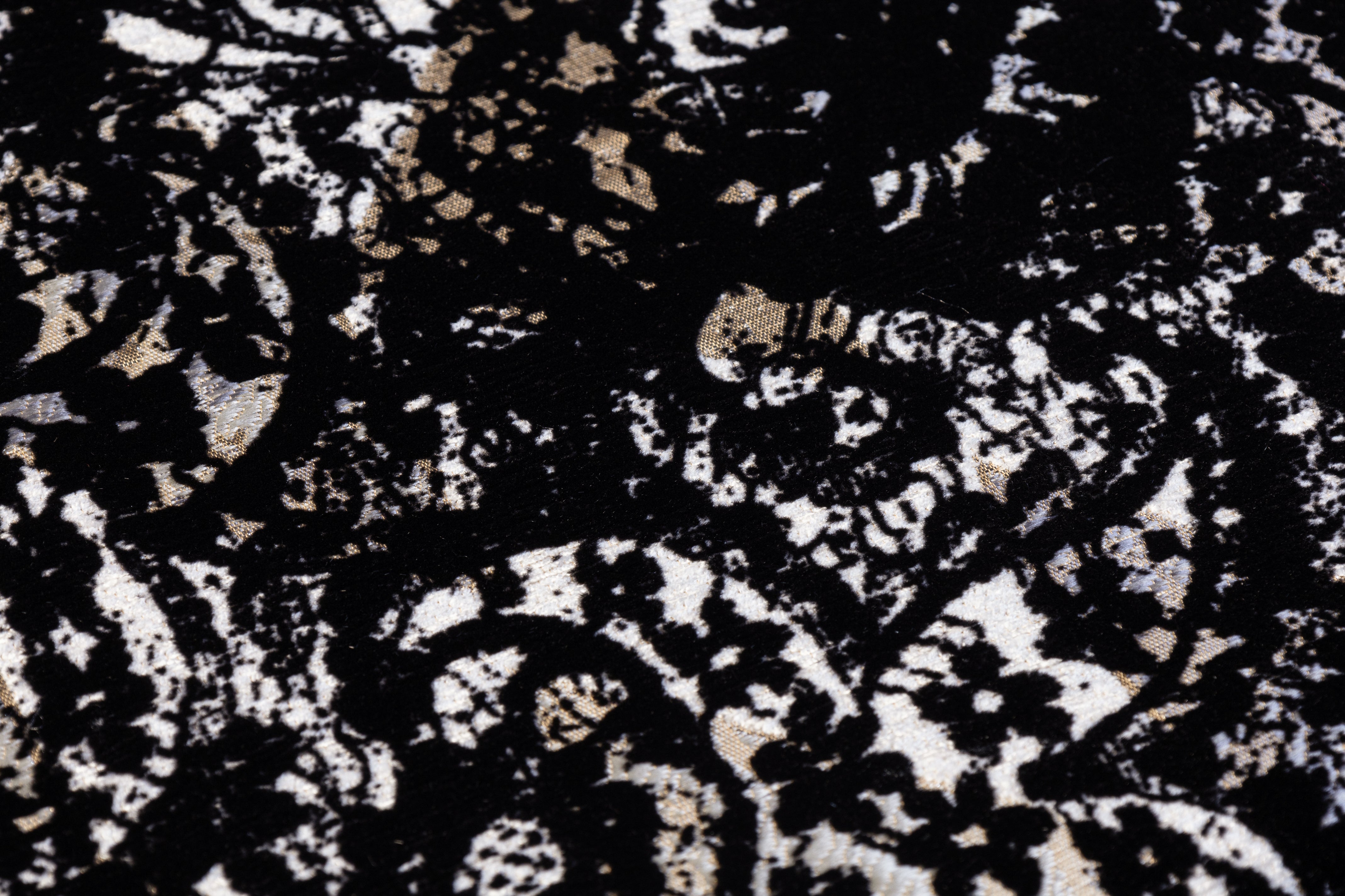 Flocked Italian Metallic Chenille Brocade - Black / Beige / Silver