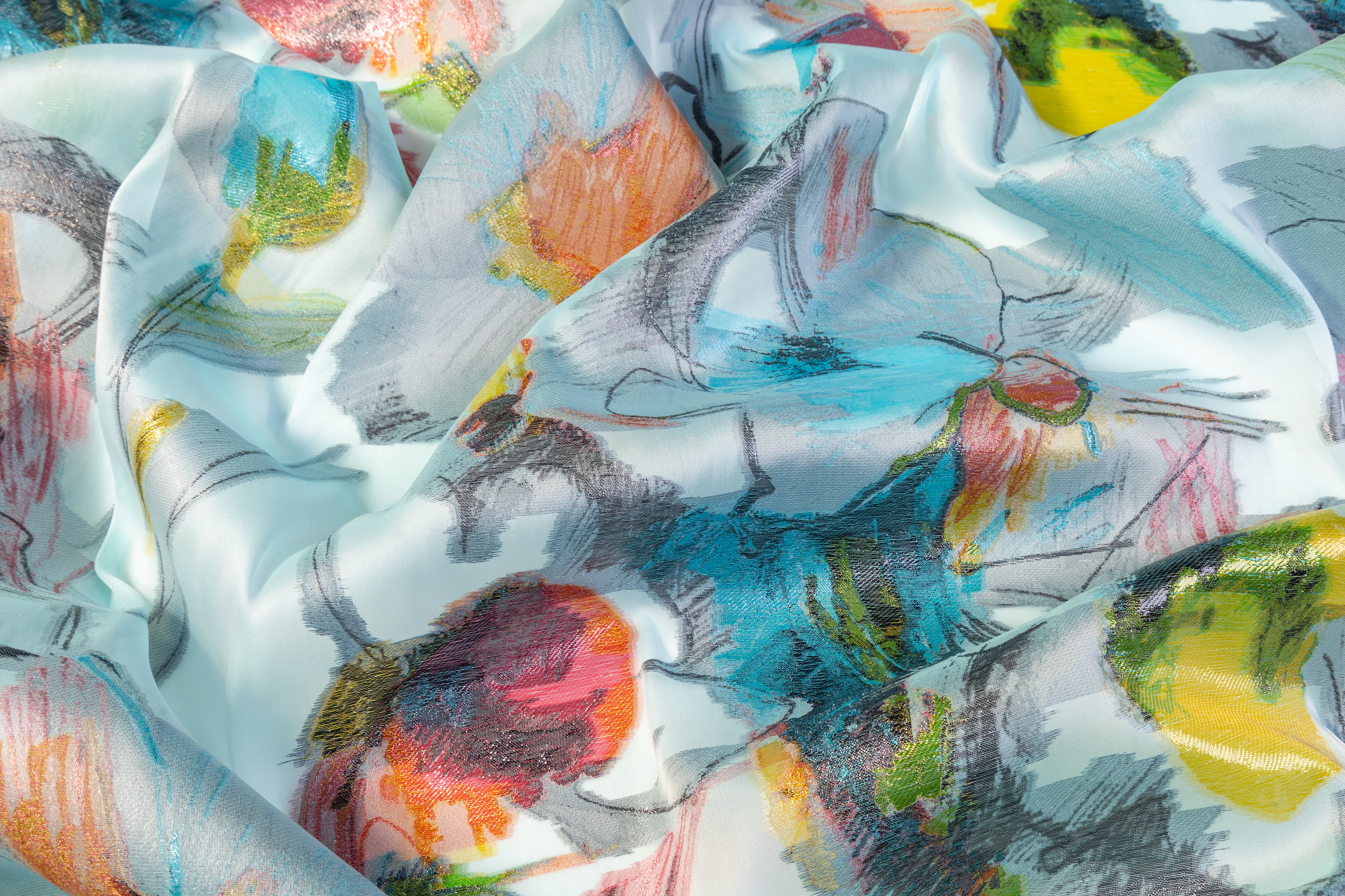 Metallic Italian Satin Face Silk Organza Fil Coupé - Blue