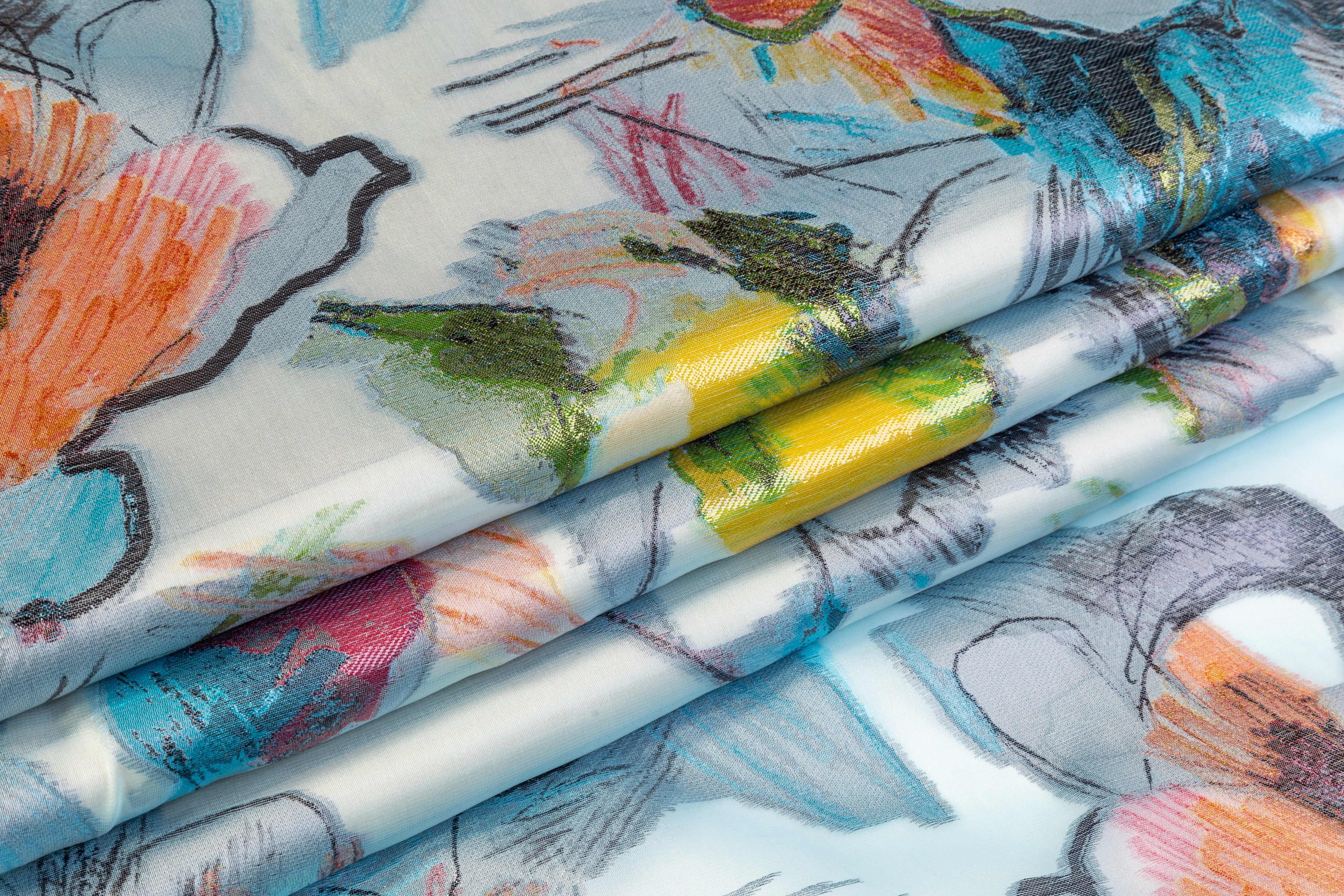 Metallic Italian Satin Face Silk Organza Fil Coupé - Blue