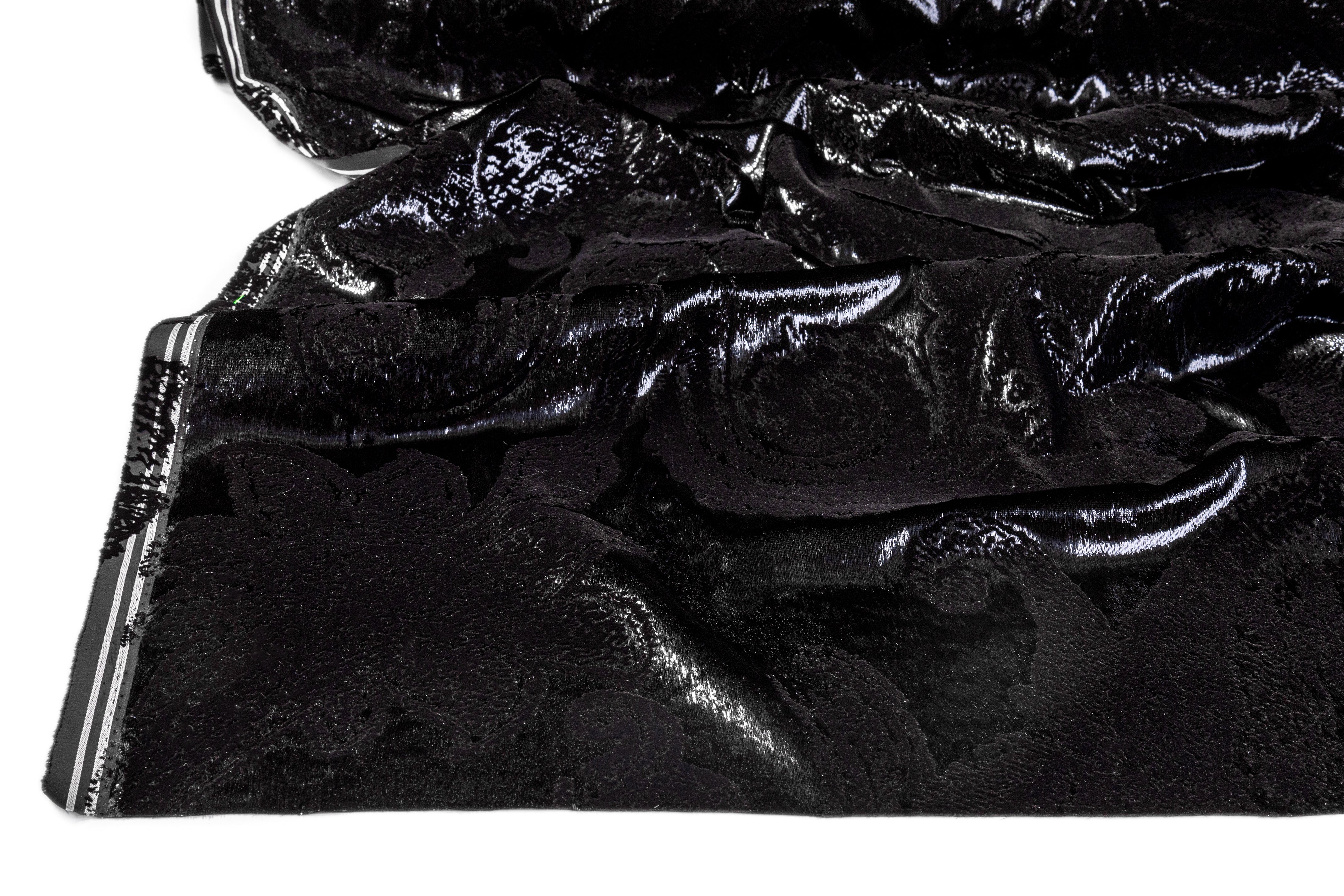 Paisley Flocked Metallic Italian Velvet - Black