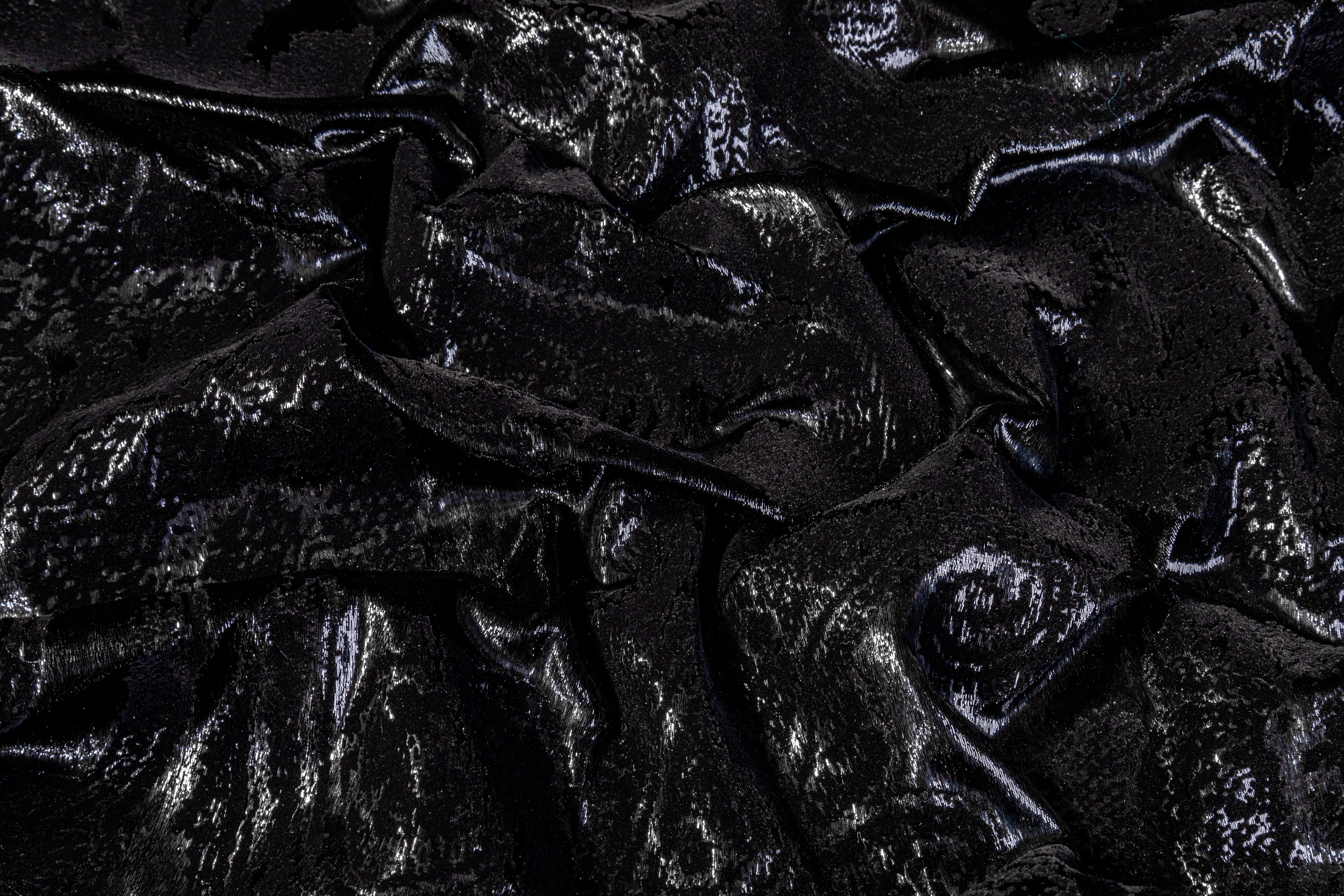 Paisley Flocked Metallic Italian Velvet - Black