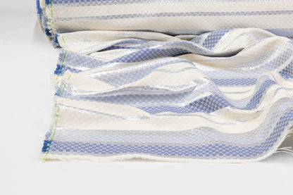 Checked Metallic Italian Brocade - Ivory / Silver / Blue