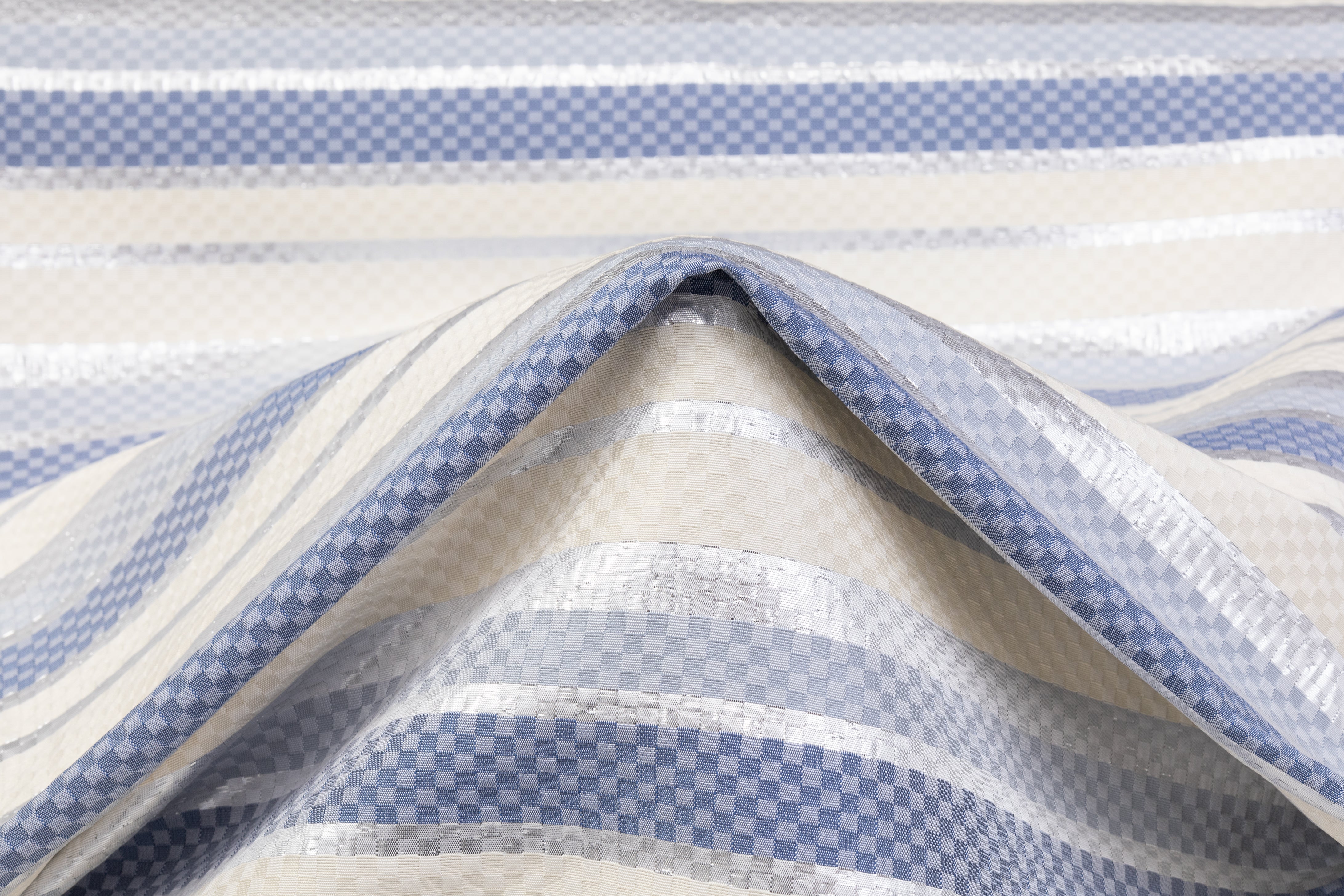 Checked Metallic Italian Brocade - Ivory / Silver / Blue