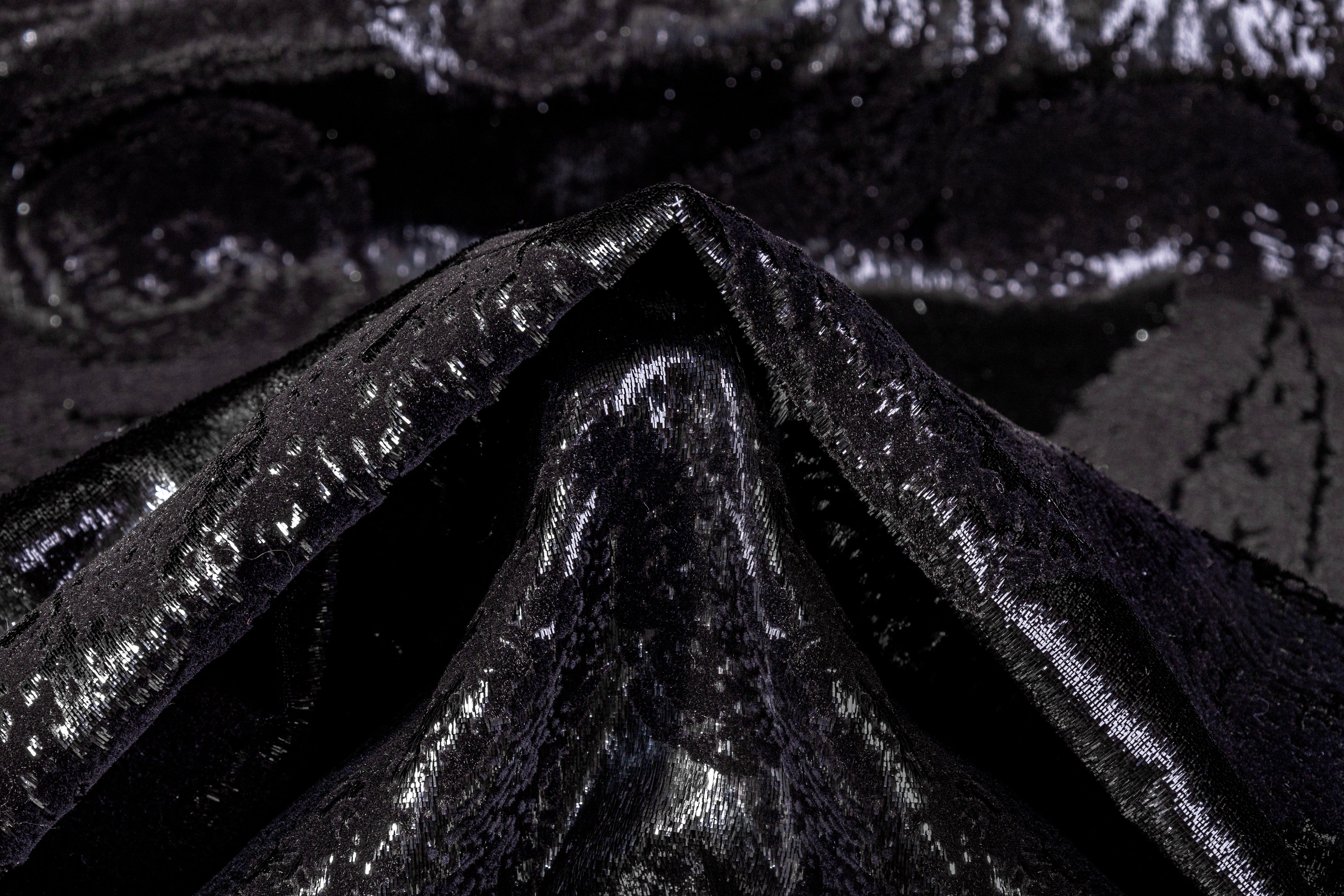 Paisley Flocked Metallic Italian Velvet - Black