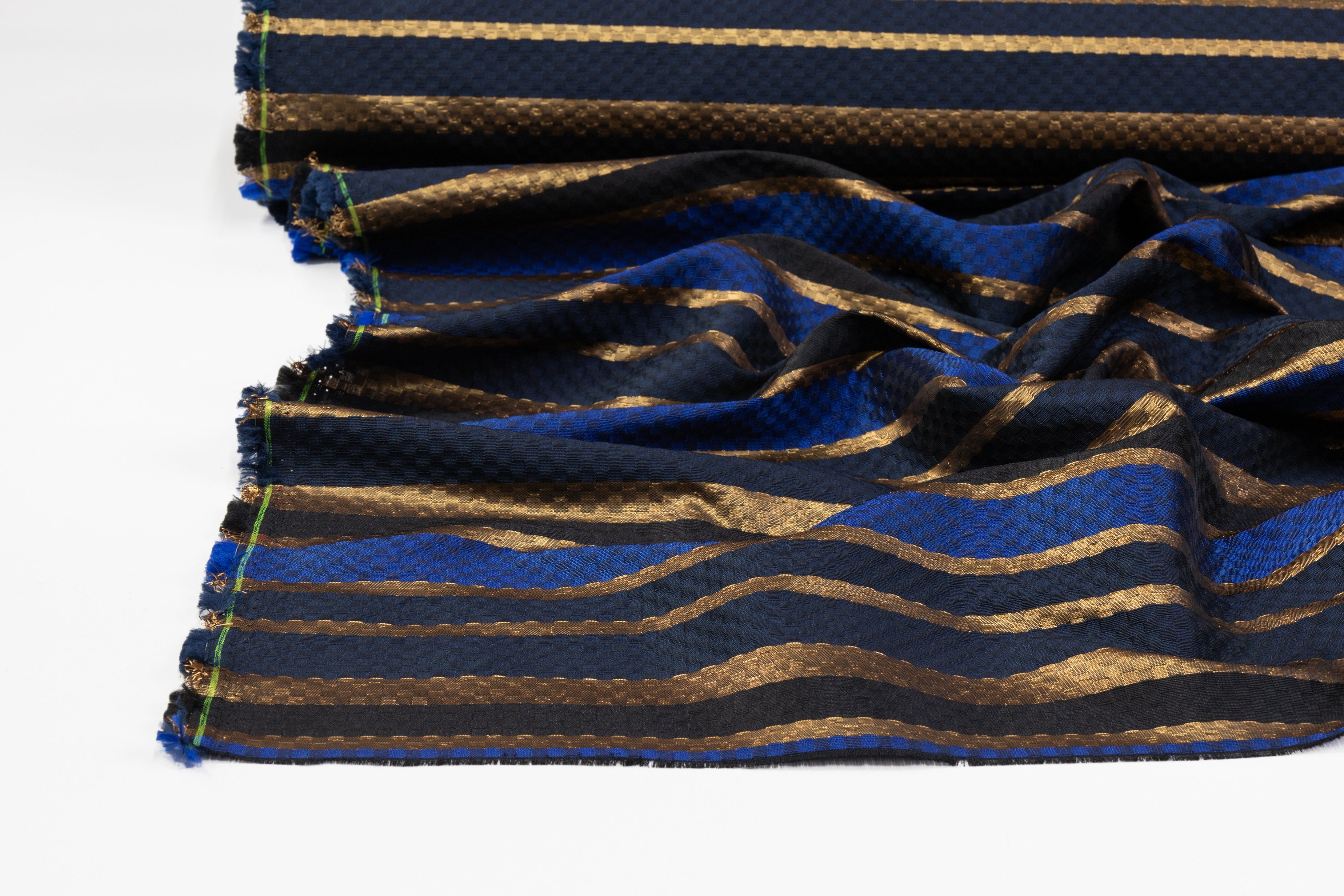 Checked Metallic Italian Brocade - Blue / Gold