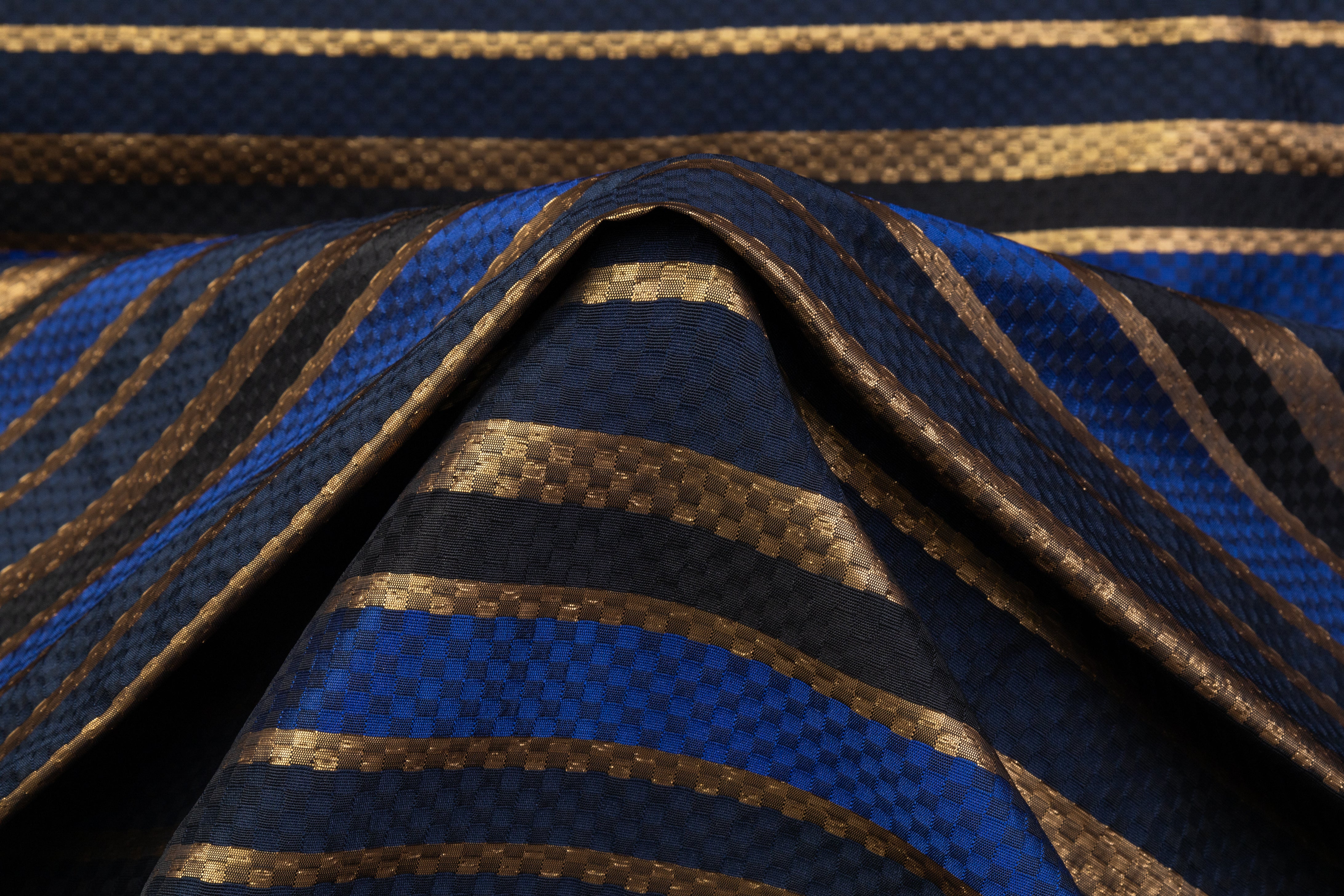 Checked Metallic Italian Brocade - Blue / Gold