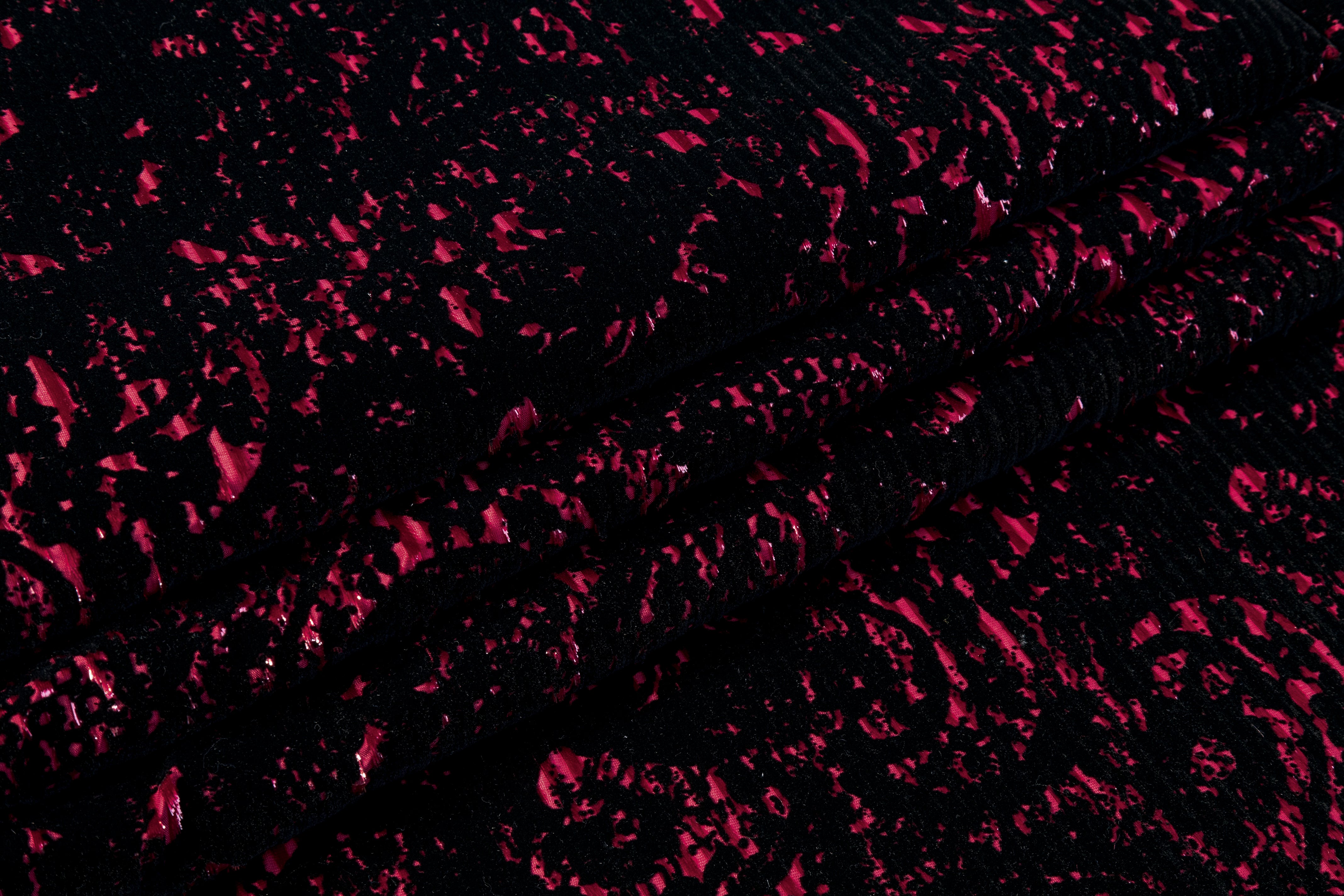 Abstract Flocked Metallic Italian Corduroy - Black / Red