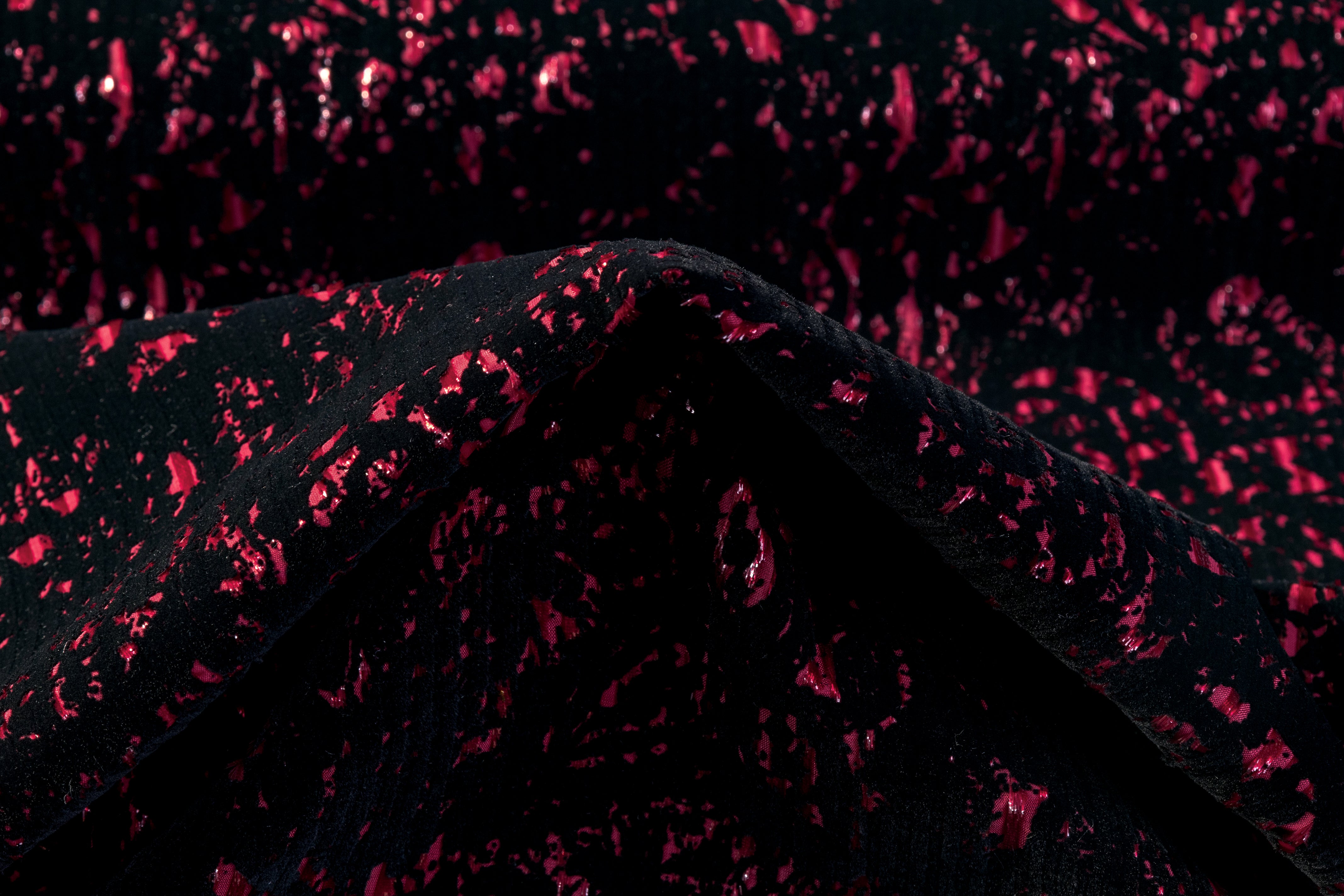 Abstract Flocked Metallic Italian Corduroy - Black / Red