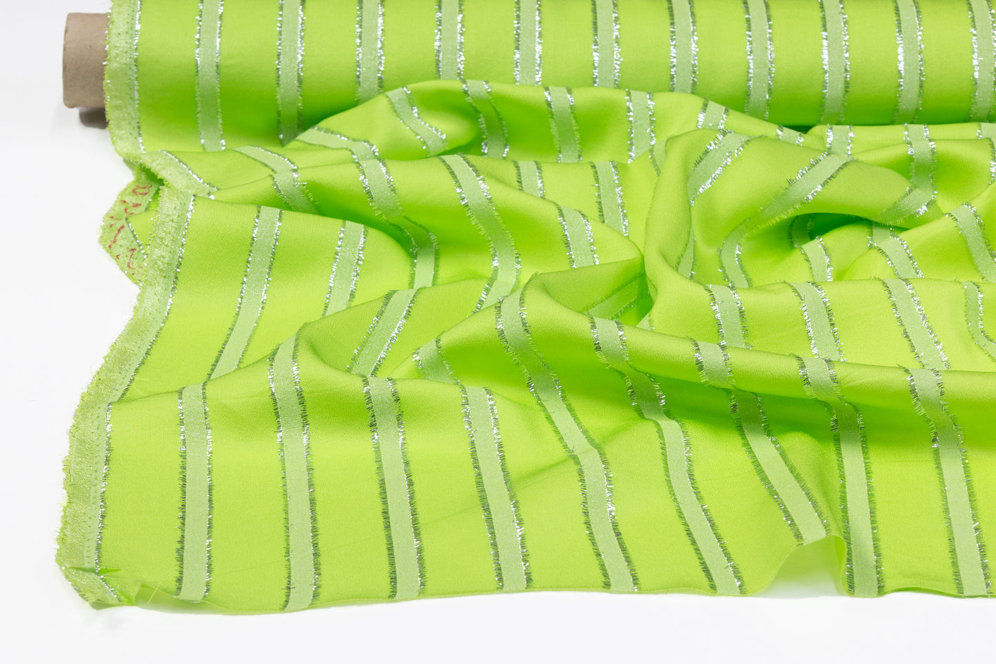 Metallic Striped Italian Silk Crepe De Chine - Green / Silver