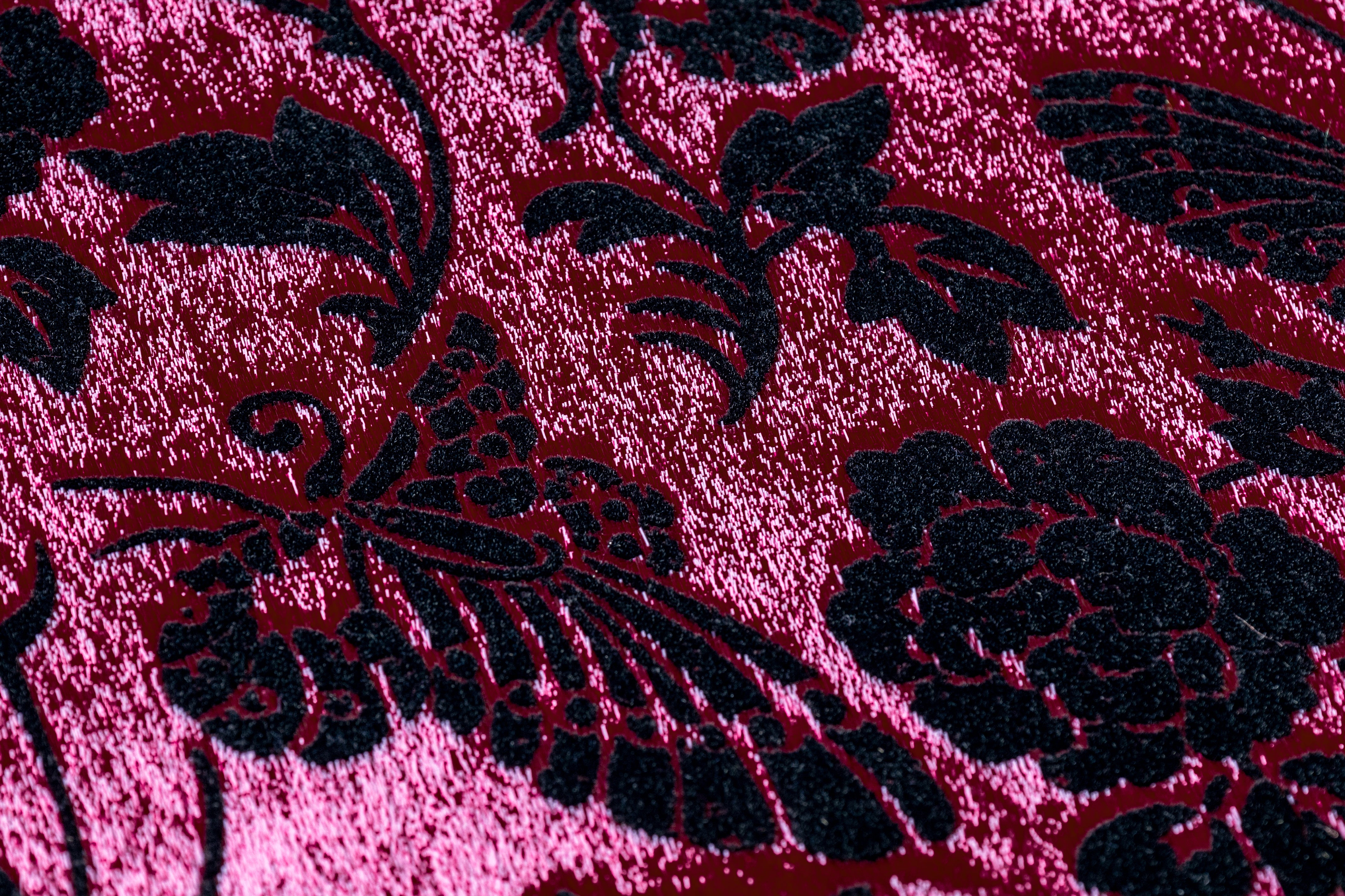 Floral Flocked Metallic Italian Velvet - Red / Black