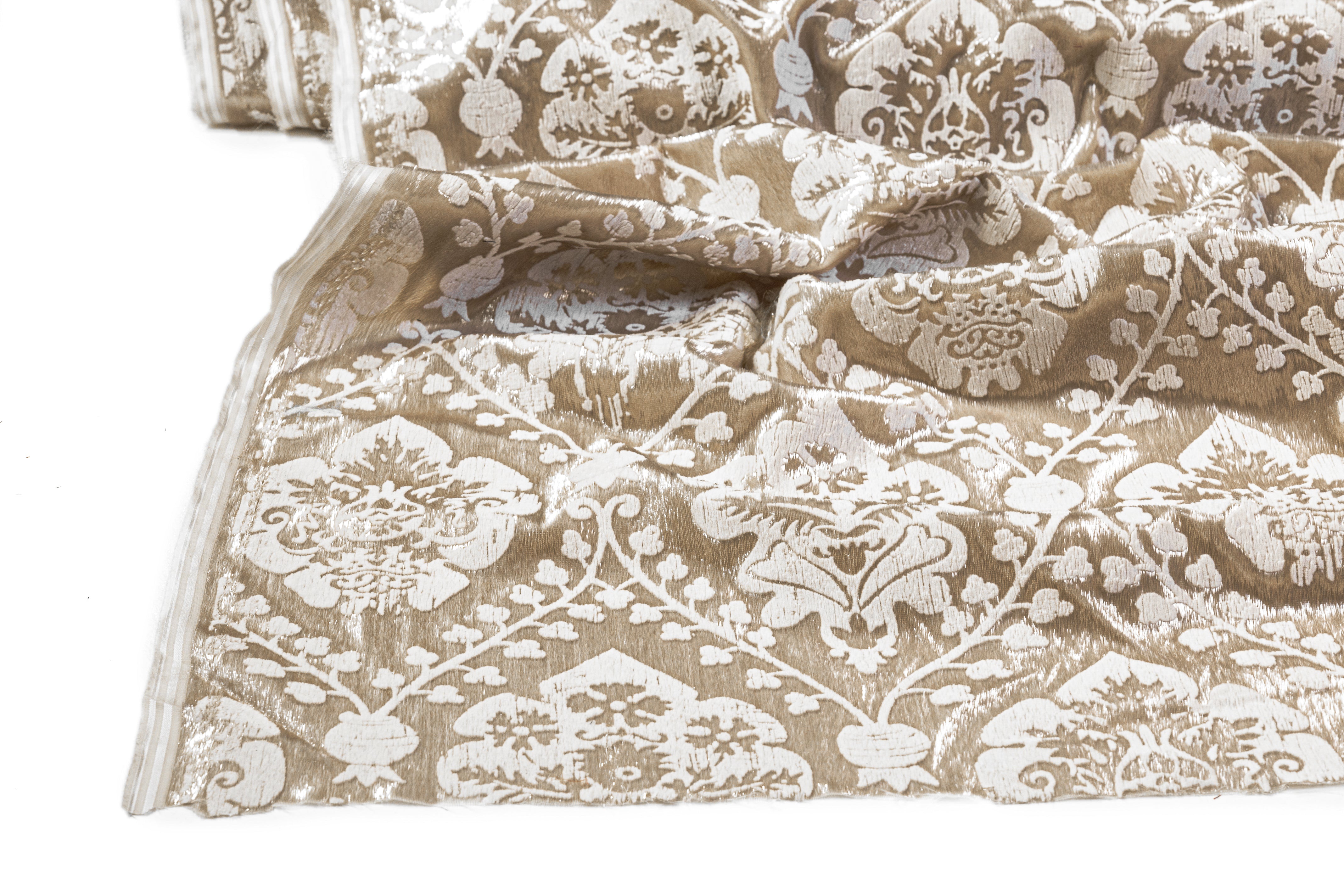 Damask Flocked Metallic Italian Velvet - Taupe / White