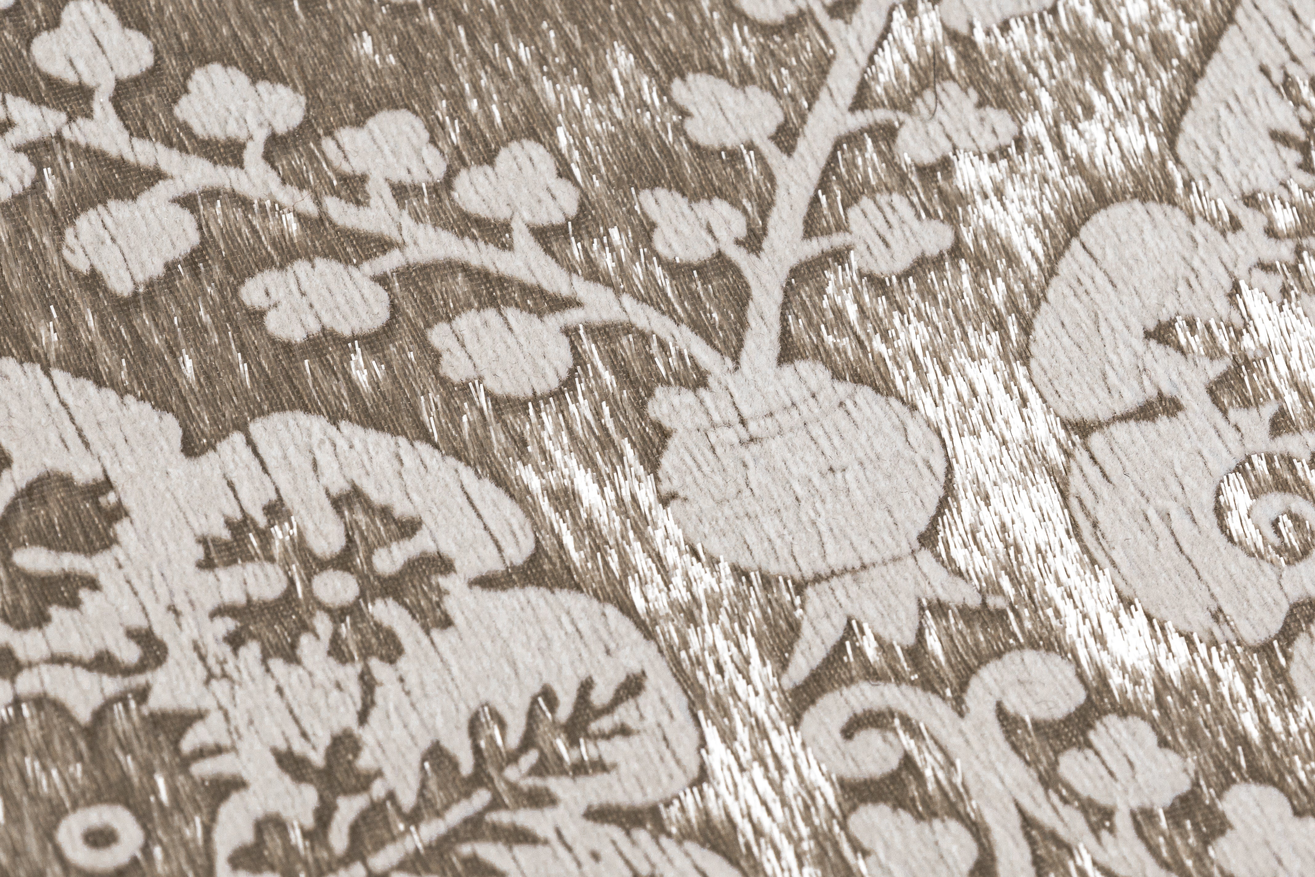 Damask Flocked Metallic Italian Velvet - Taupe / White