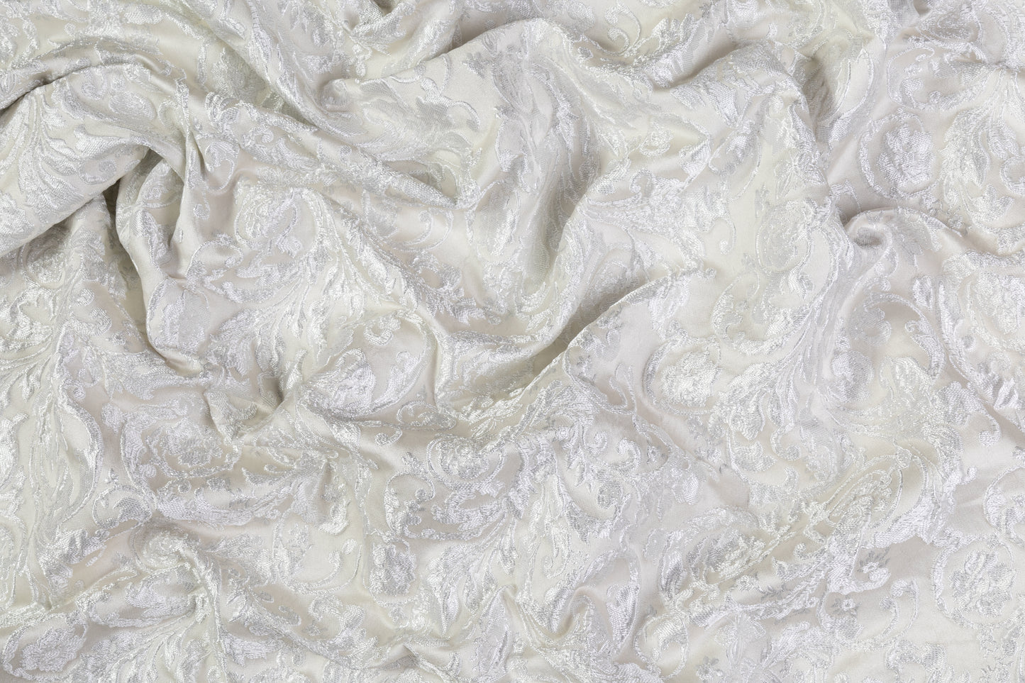 Crushed Metallic Brocade - Off White / Silver