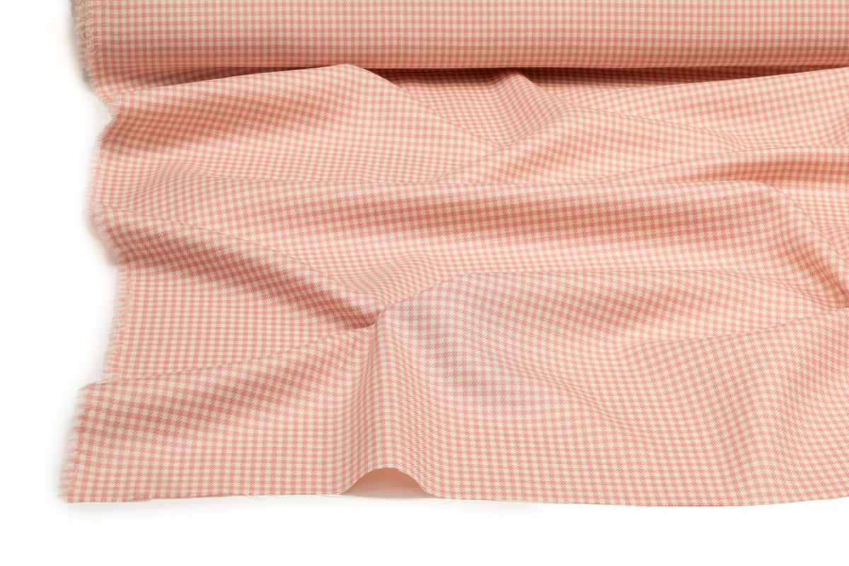 Gingham Checked Italian Wool Suiting - Pink / Off White
