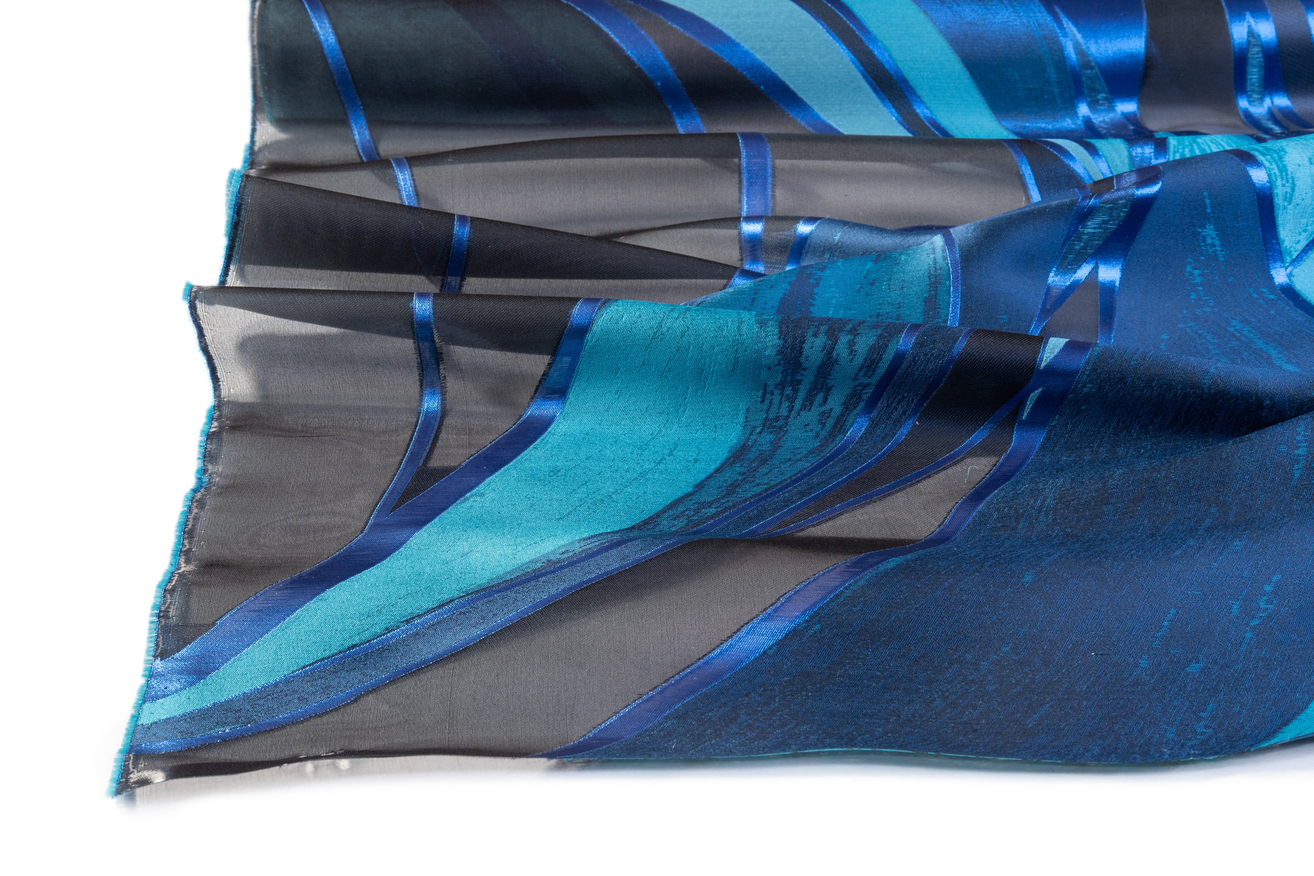 Ruffo Coli - Metallic Italian Silk Blend Liquid Organza Fil Coupé - Black / Blue