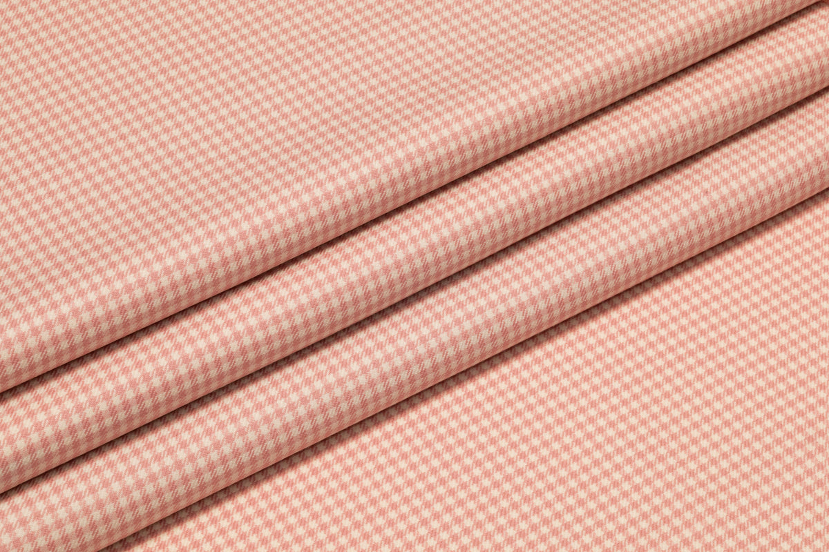 Gingham Checked Italian Wool Suiting - Pink / Off White