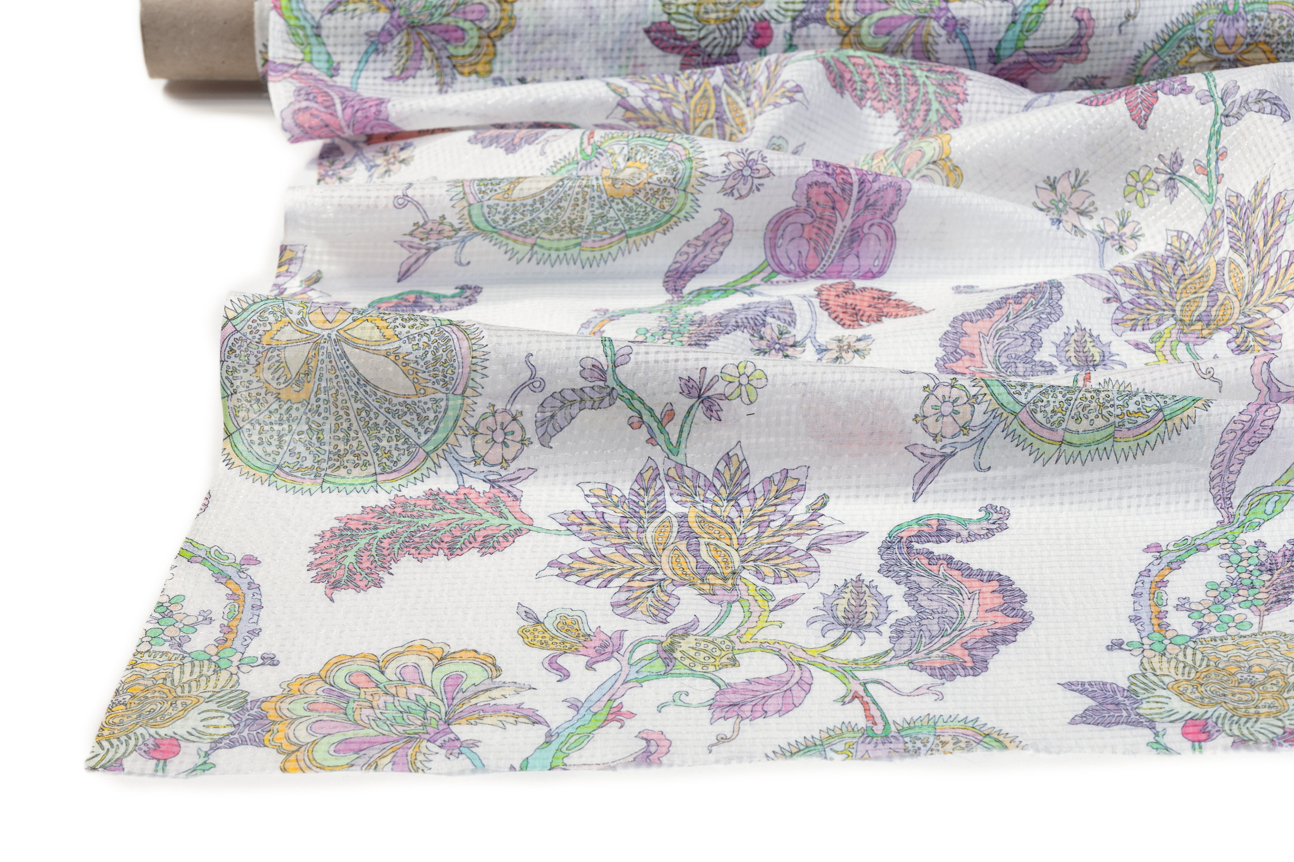 Floral Italian Silk Nylon Voile - Lilac / Pink / Yellow