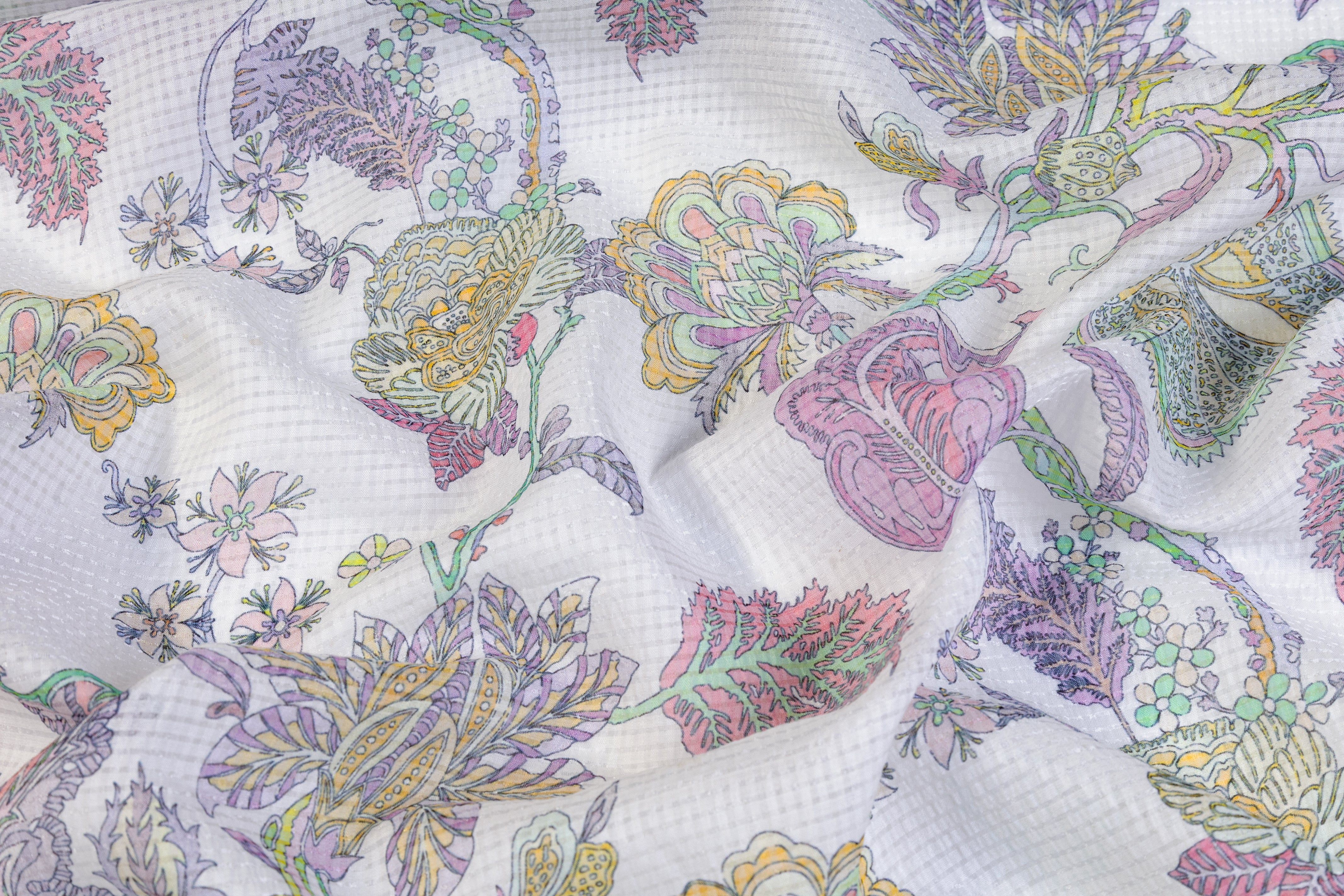 Floral Italian Silk Nylon Voile - Lilac / Pink / Yellow