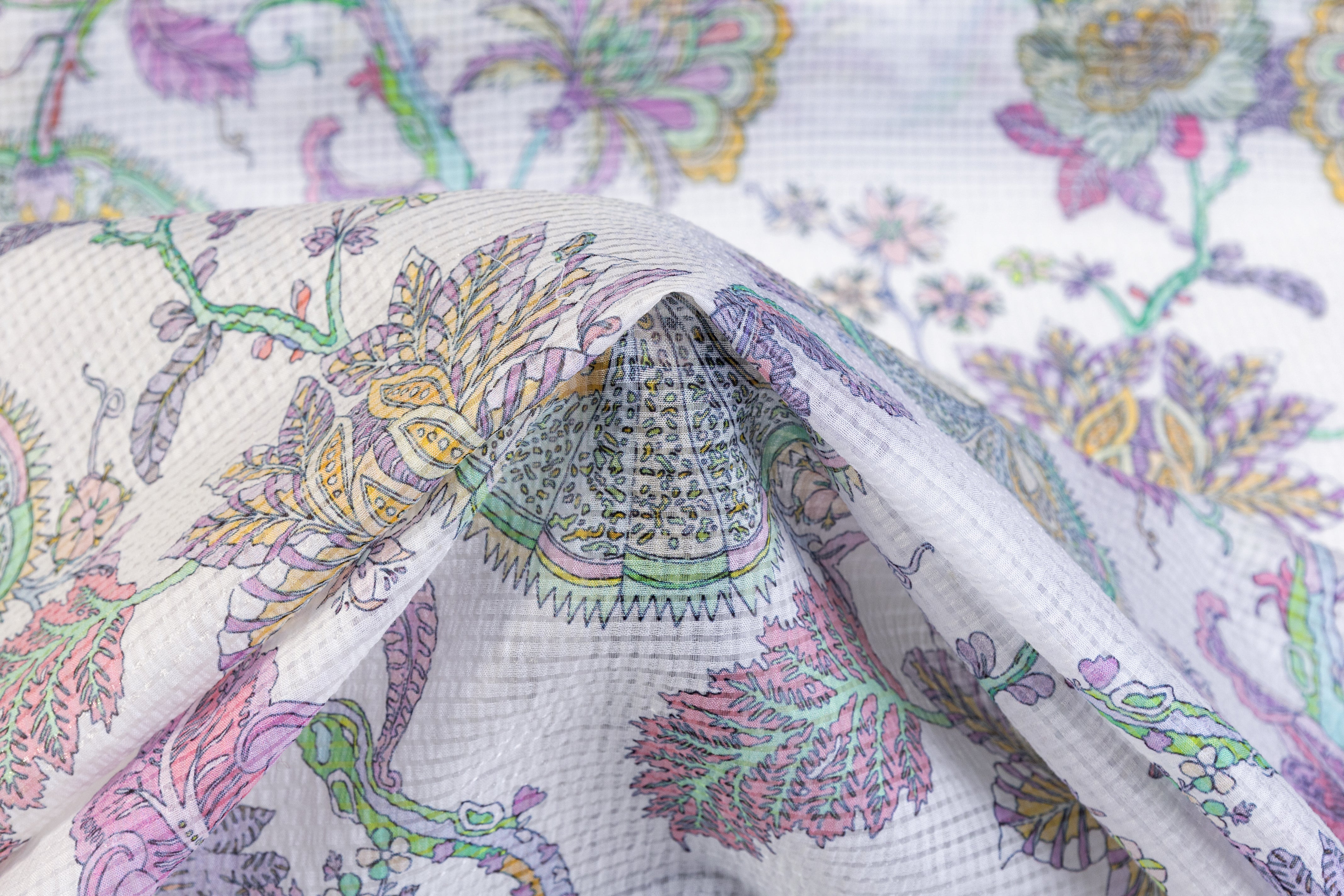 Floral Italian Silk Nylon Voile - Lilac / Pink / Yellow