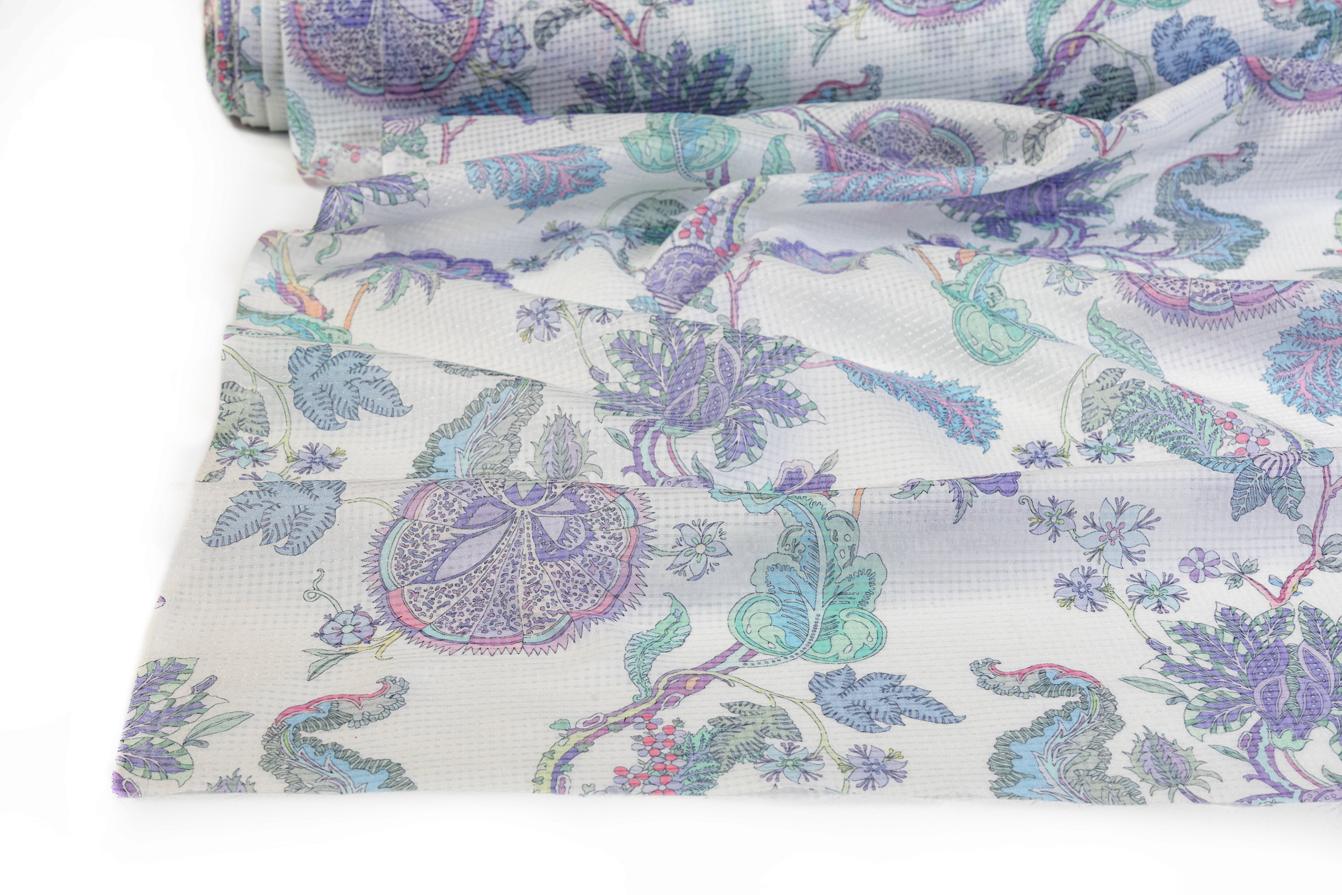 Floral Italian Silk Nylon Voile - Lavender / Green