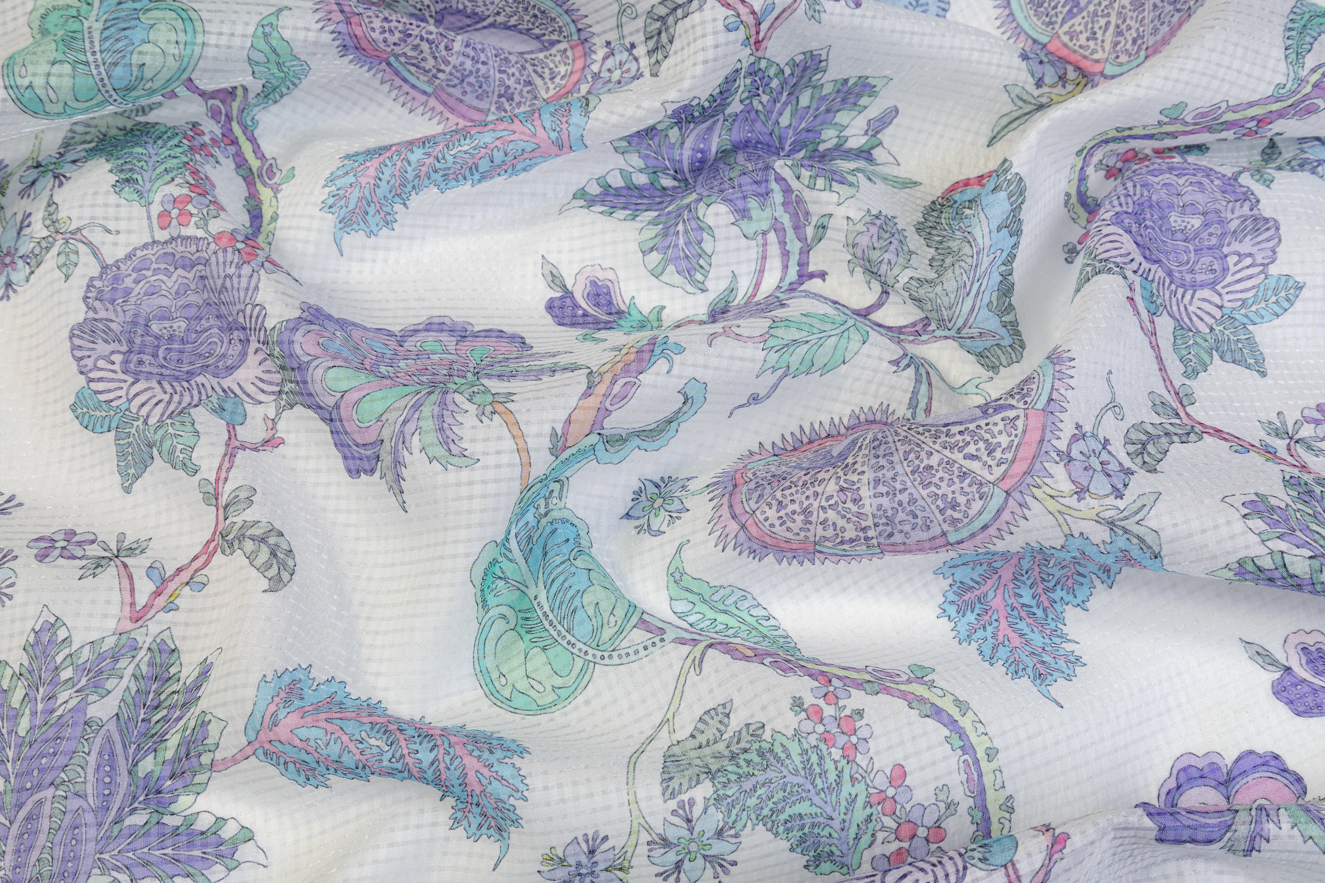 Floral Italian Silk Nylon Voile - Lavender / Green