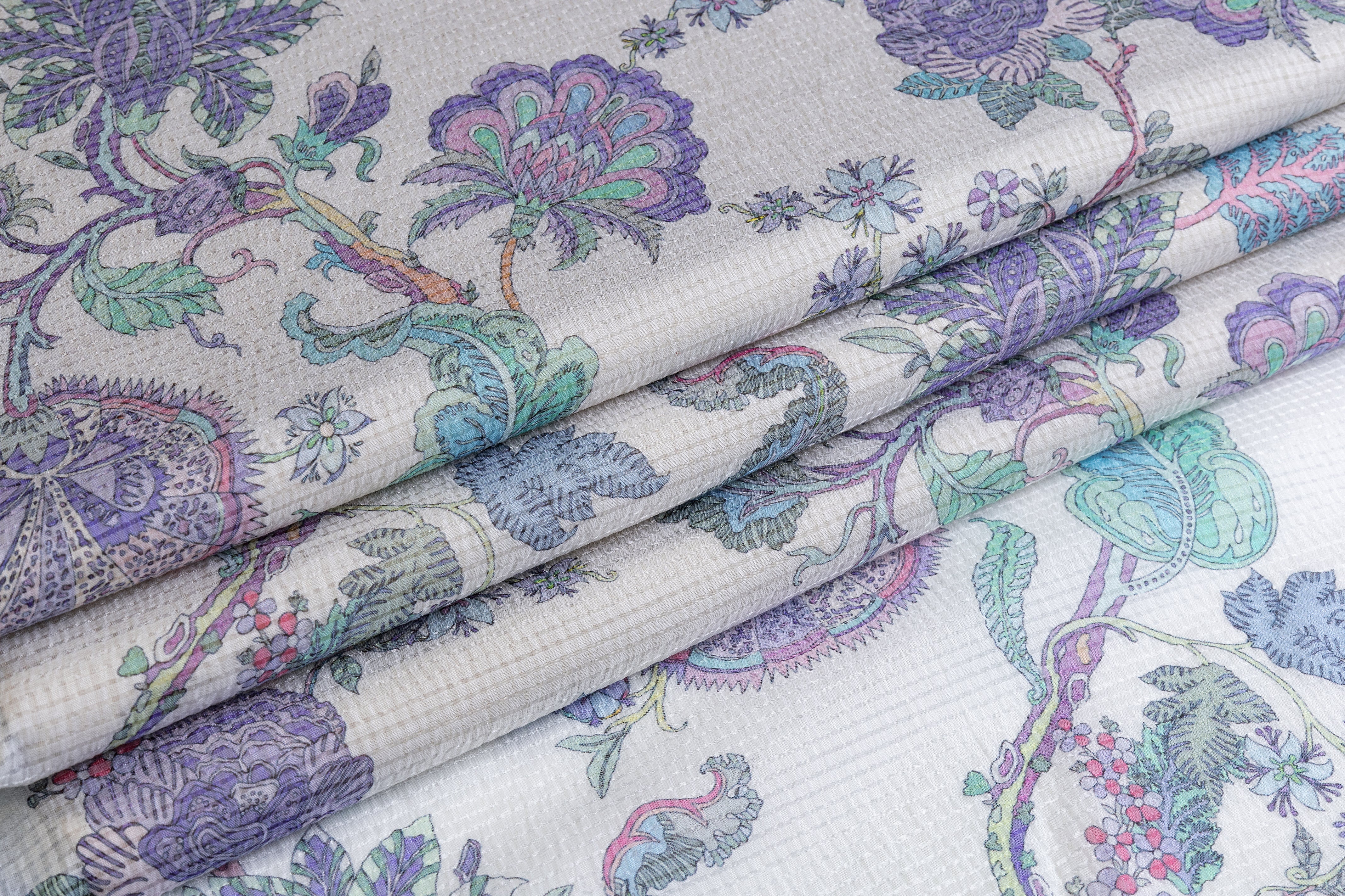 Floral Italian Silk Nylon Voile - Lavender / Green