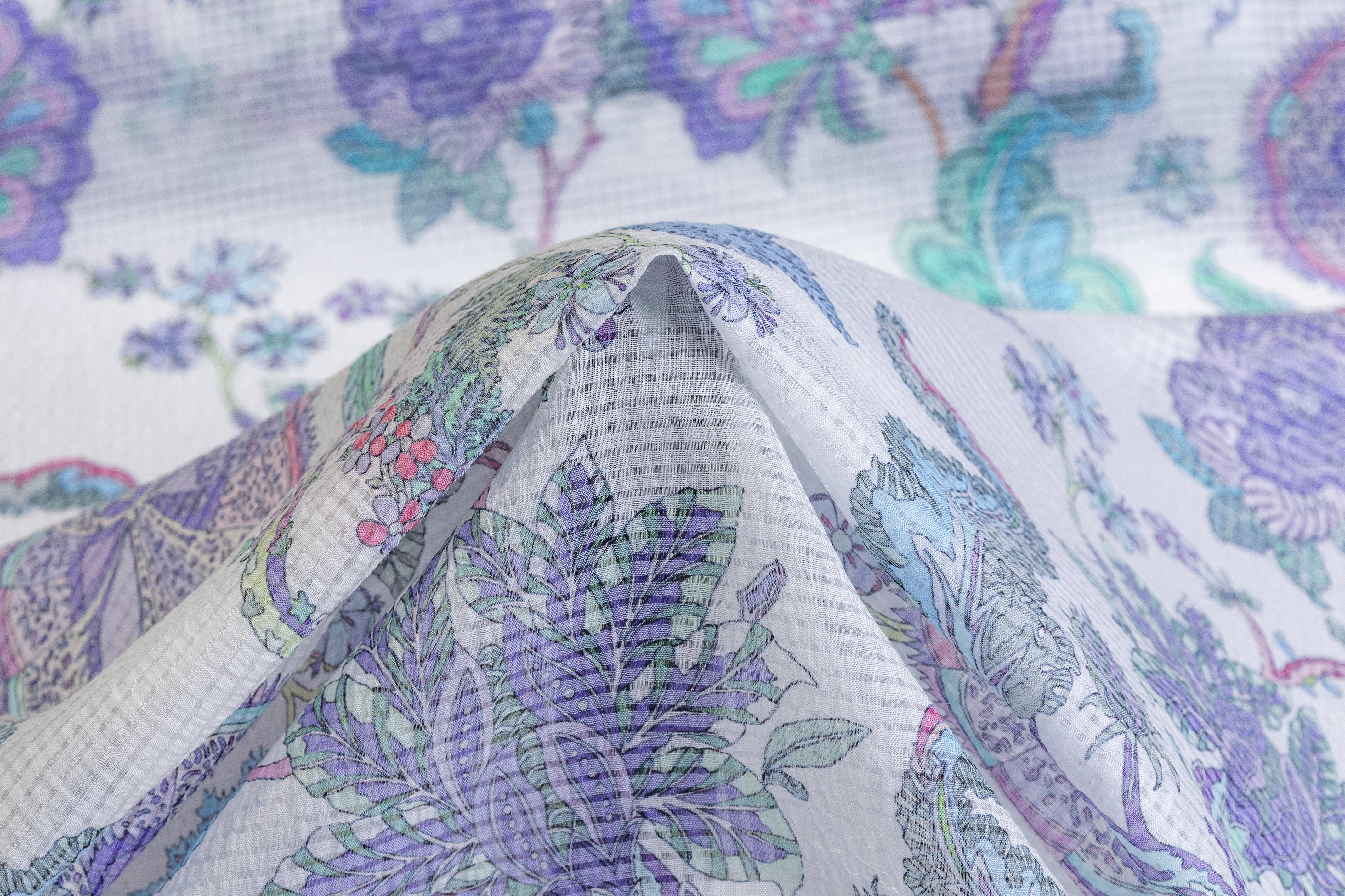 Floral Italian Silk Nylon Voile - Lavender / Green