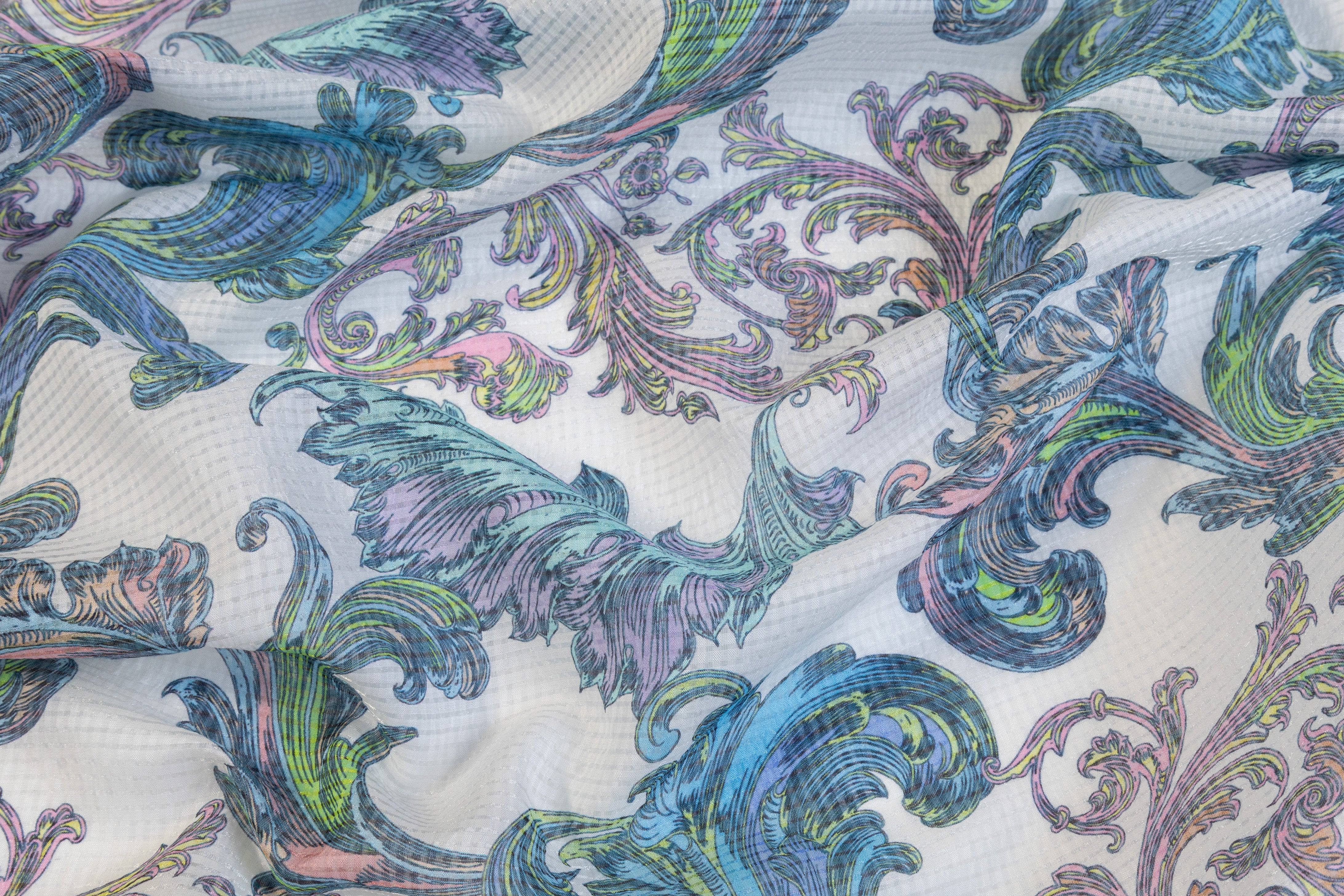 Baroque Italian Silk Nylon Voile - Blue / Lavender