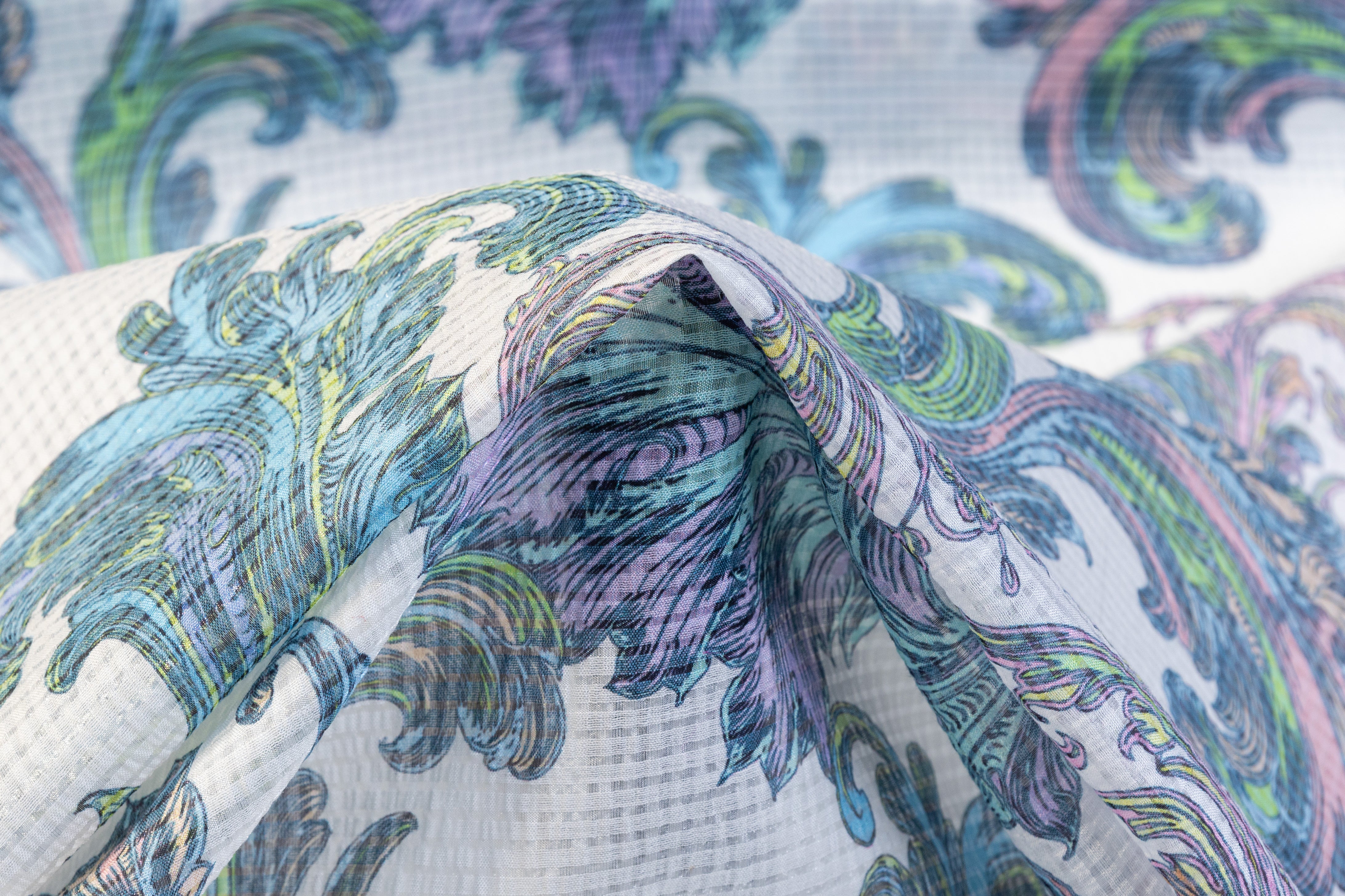 Baroque Italian Silk Nylon Voile - Blue / Lavender